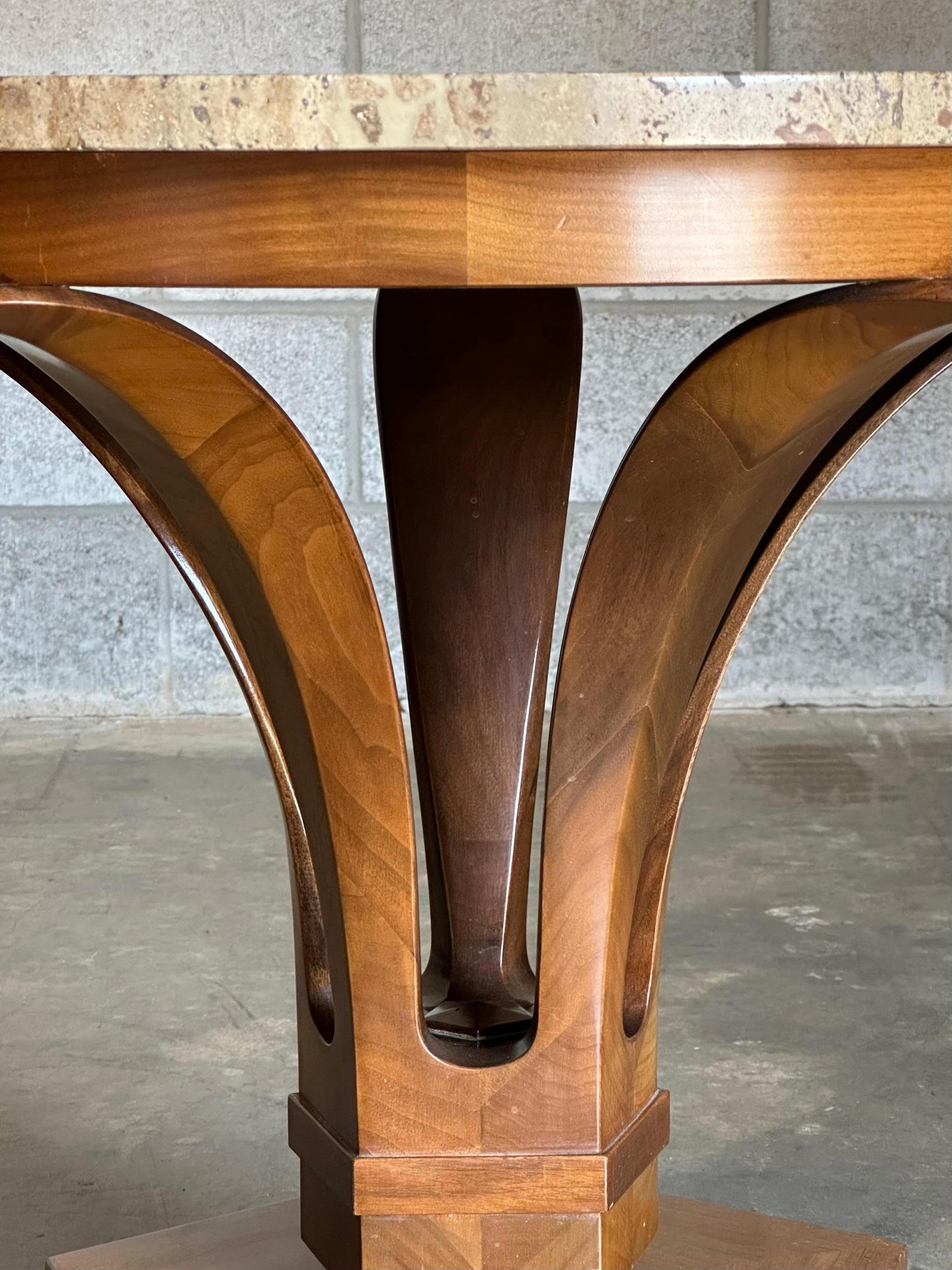 Frisman Vintage Edward Wormley for Dunbar Large Tulip End/ Side Table in Travertine and Walnut