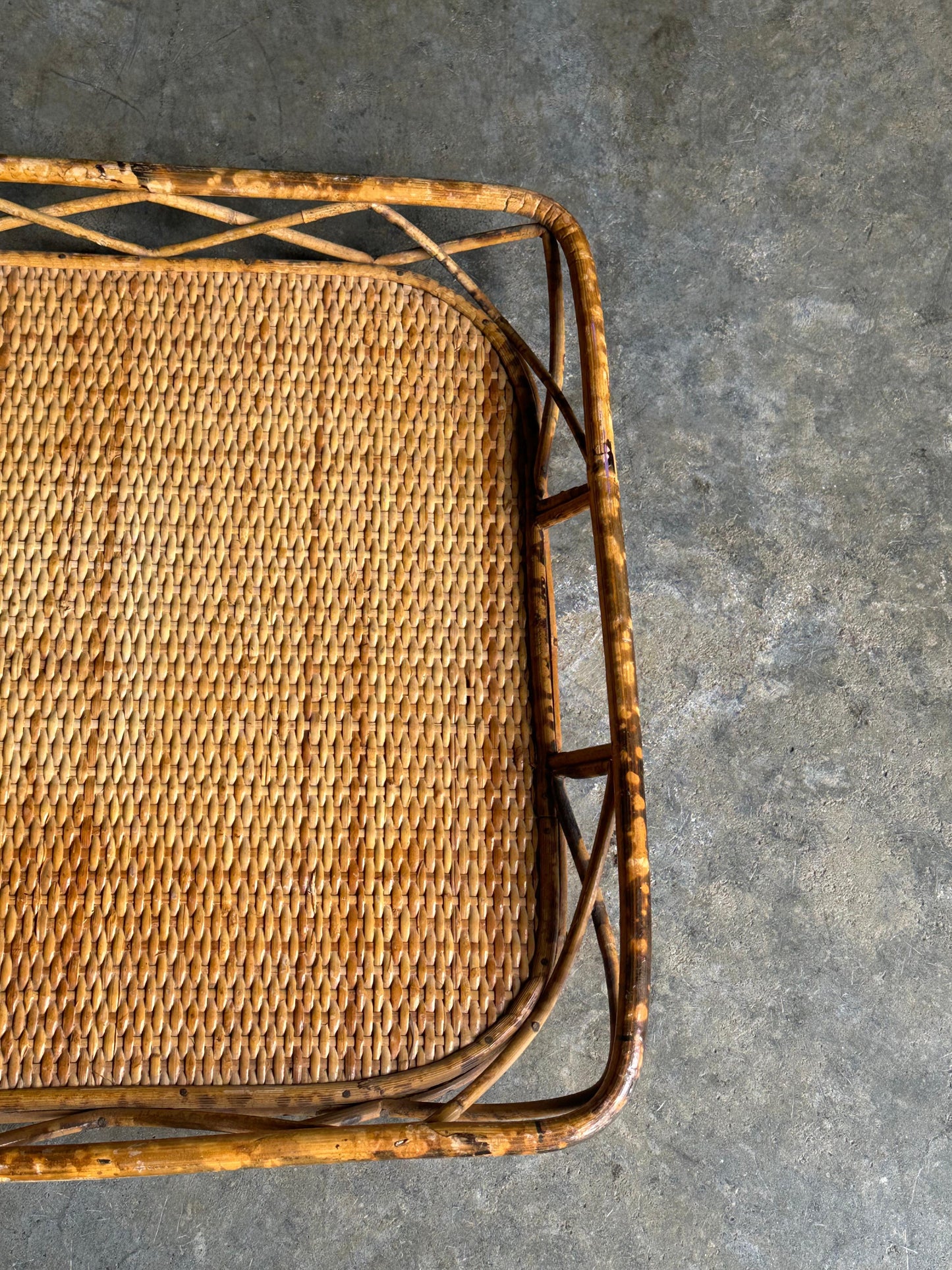 Frisman Vintage Burnt Bamboo and Cane Serving Tray