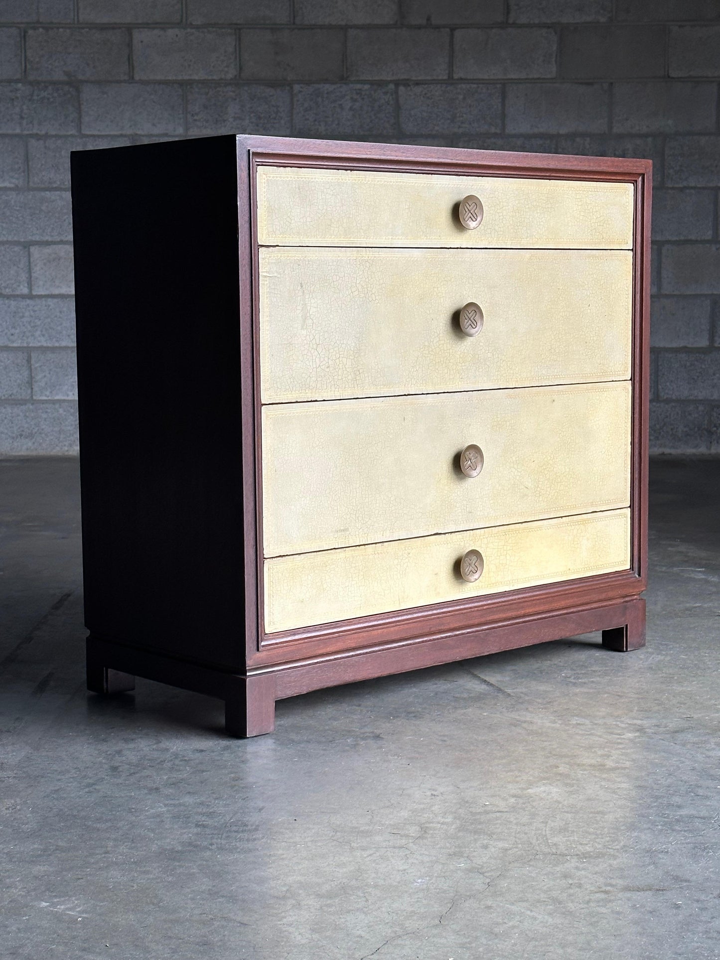 Frisman Vintage Tommi Parzinger Leather Front Chest of Drawers for Charak Modern