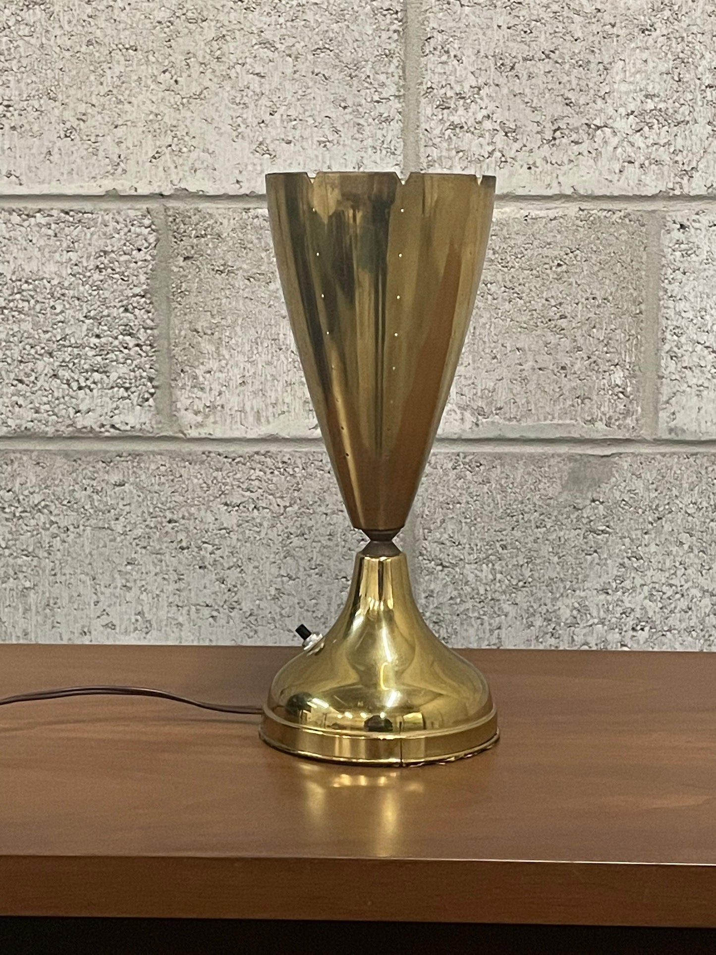 Frisman Vintage American Designer Modernist Brass Lamp with Pierced Cone Shade