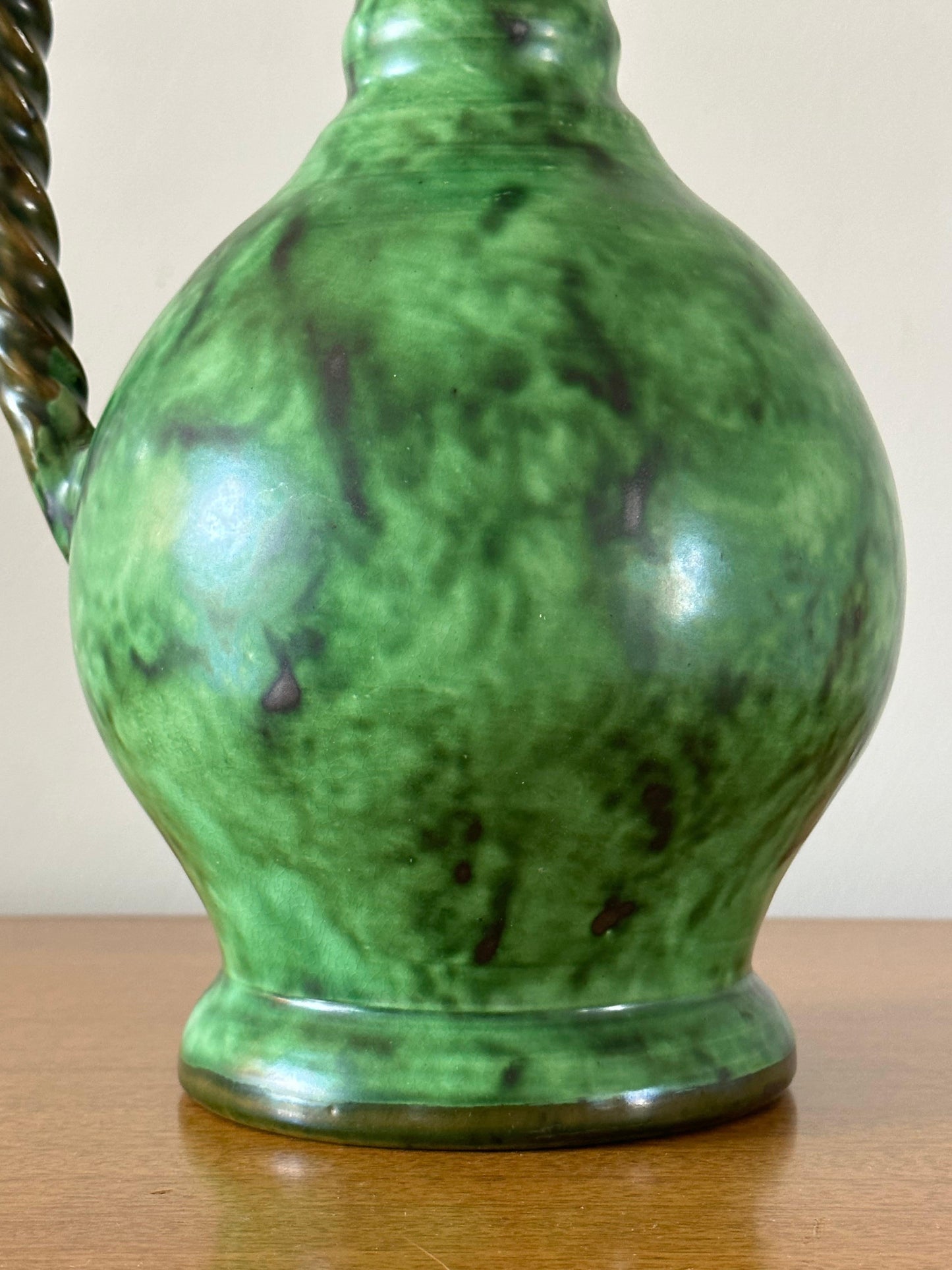 Frisman Vintage Erik Mornils Handled Pitcher Vase for Nittsjö Keramik, Sweden, Malachite Glaze