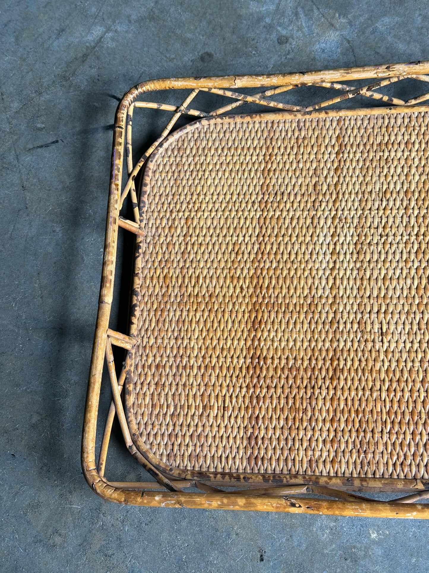 Frisman Vintage Burnt Bamboo and Cane Serving Tray