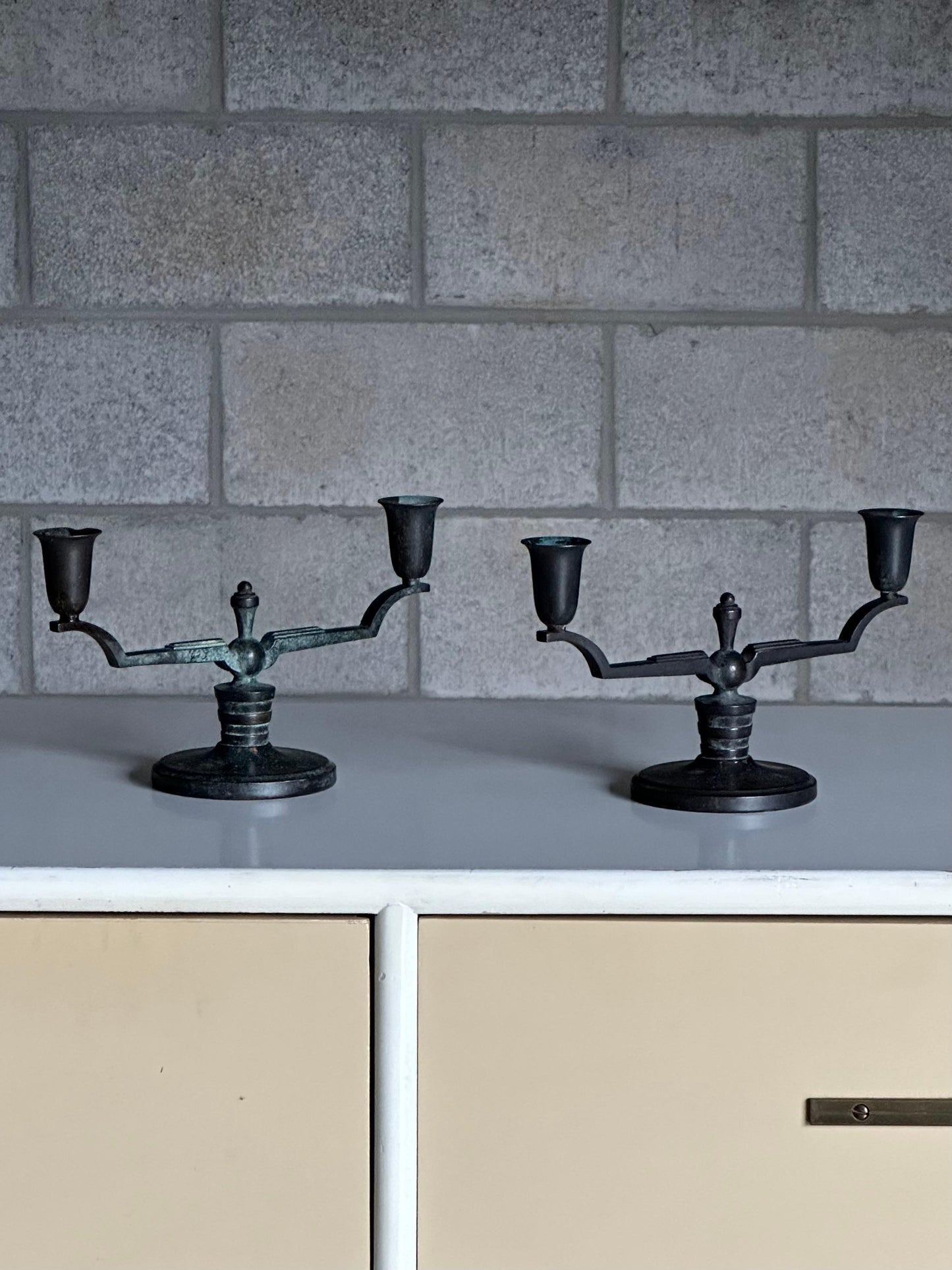 Frisman Vintage Bronze Candelabras by Nils Johan for äkta Brons Svensk Vara, a Pair