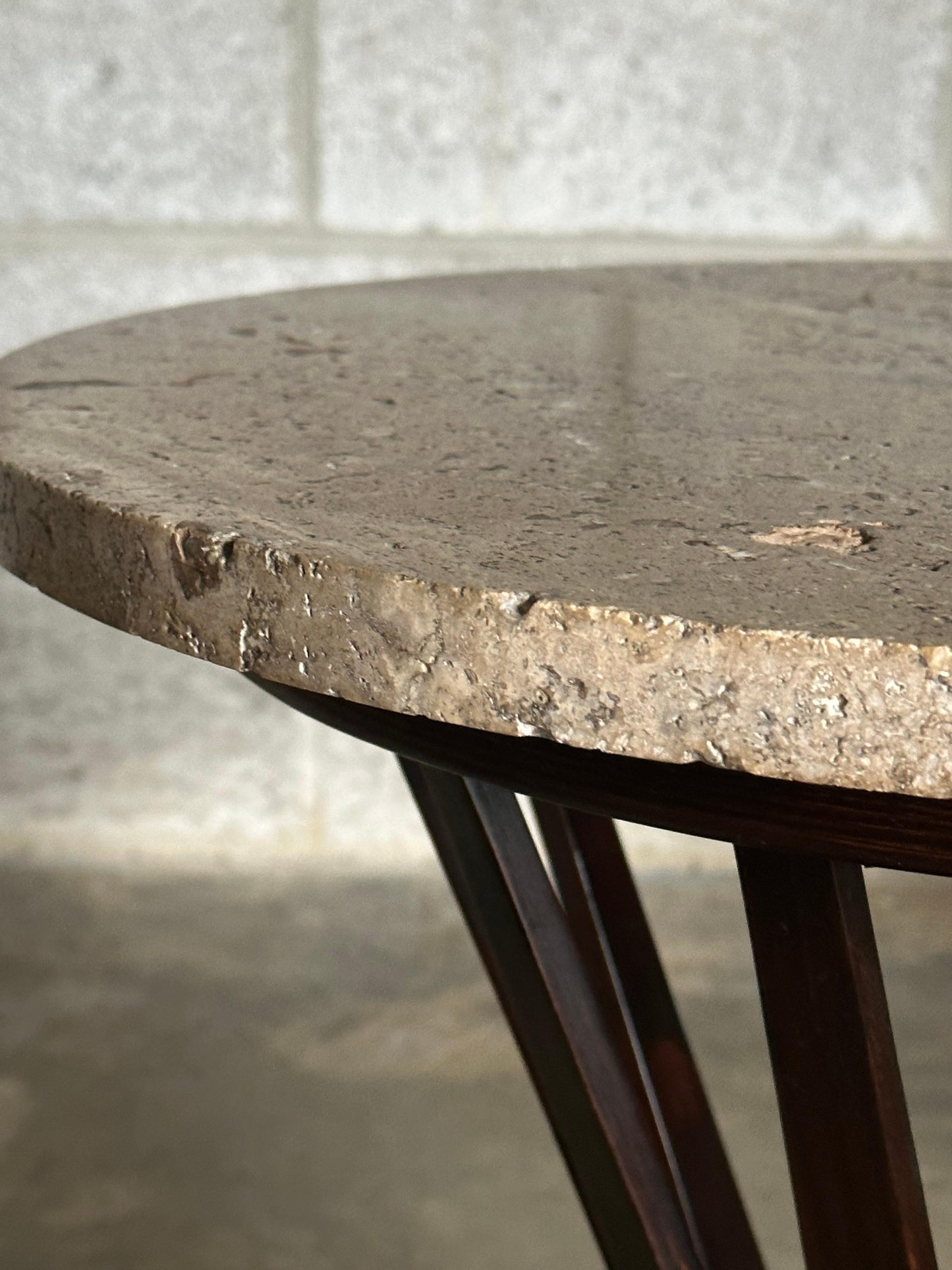 Frisman Vintage Edward Wormley for Dunbar Sheaf of Wheat Tables, Travertine and Ash