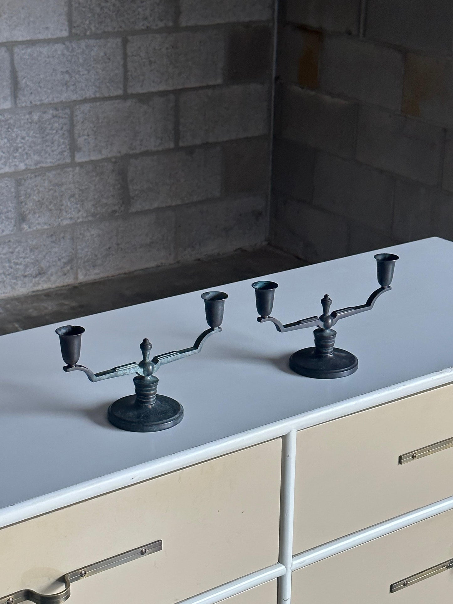 Frisman Vintage Bronze Candelabras by Nils Johan for äkta Brons Svensk Vara, a Pair