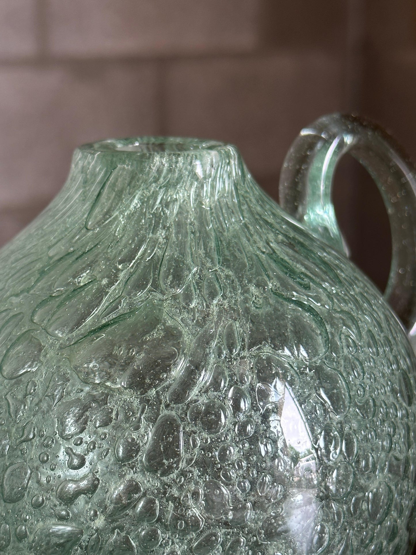 Frisman Vintage Ture Berglund Glass Jug Vase With Handle, Sweden