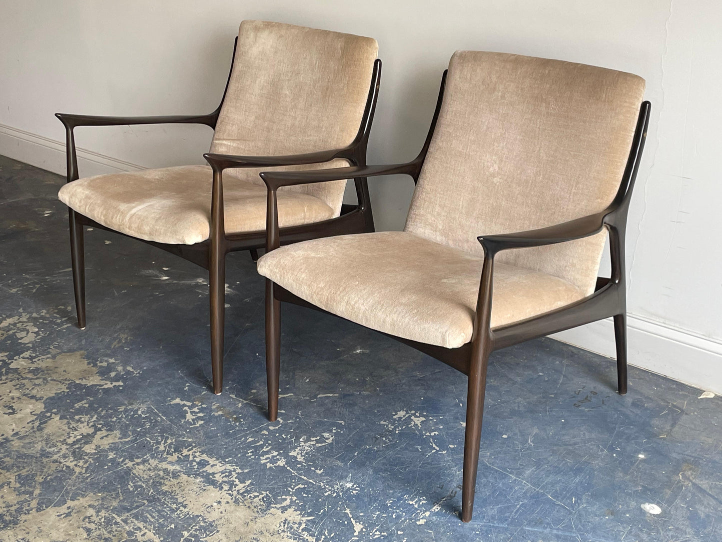 Frisman Vintage Ib Kofod Larsen Sculptural Lounge Chairs