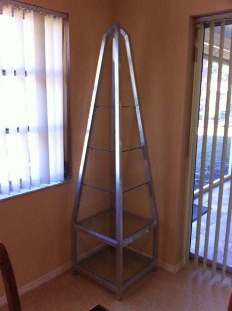 Frisman Vintage Obelisk Etagere In Polished Aluminum
