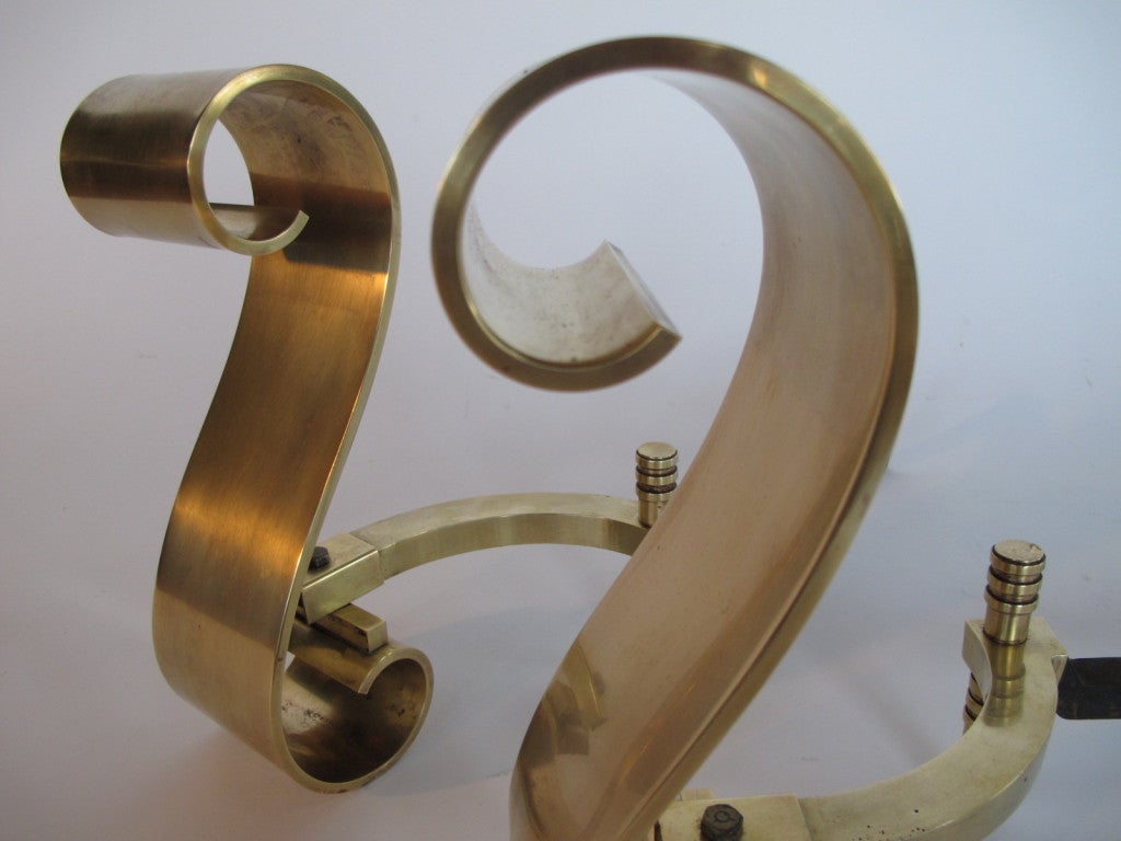 Frisman Vintage A Pair of Decorative Brass Scroll Andirons