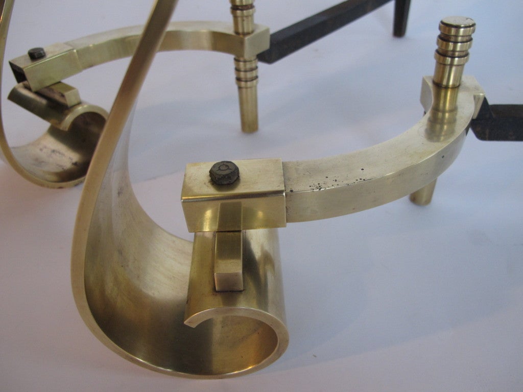 Frisman Vintage A Pair of Decorative Brass Scroll Andirons