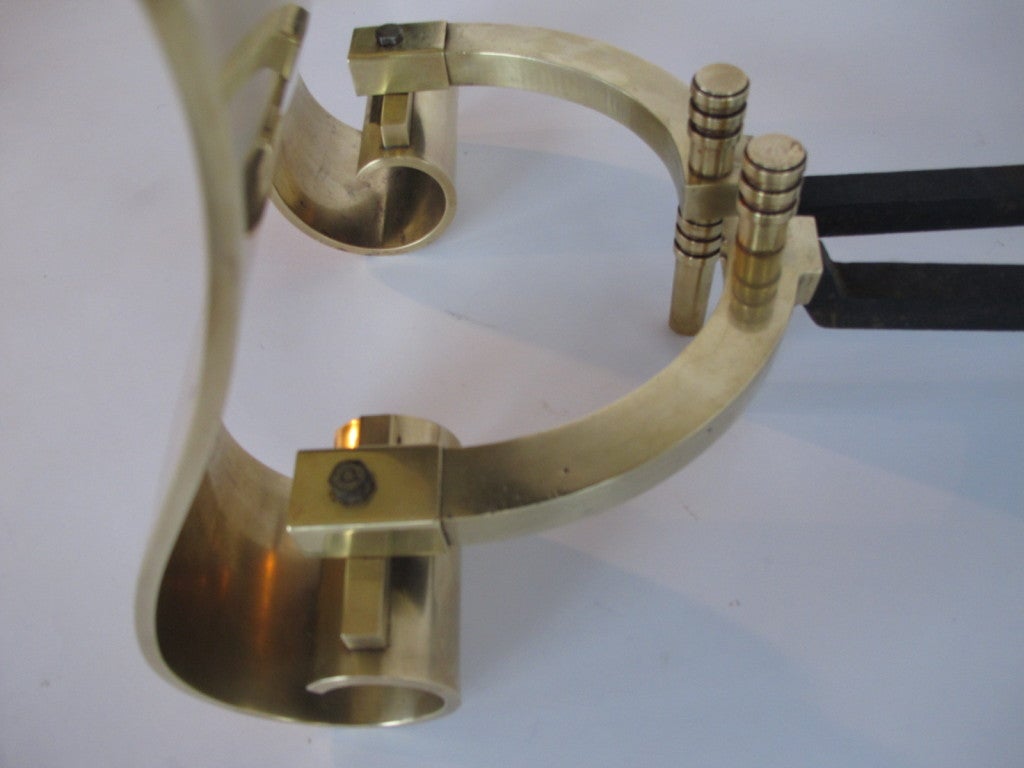 Frisman Vintage A Pair of Decorative Brass Scroll Andirons