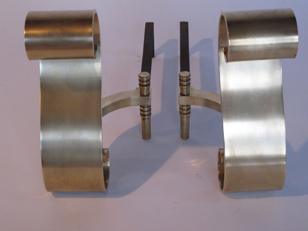 Frisman Vintage A Pair of Decorative Brass Scroll Andirons