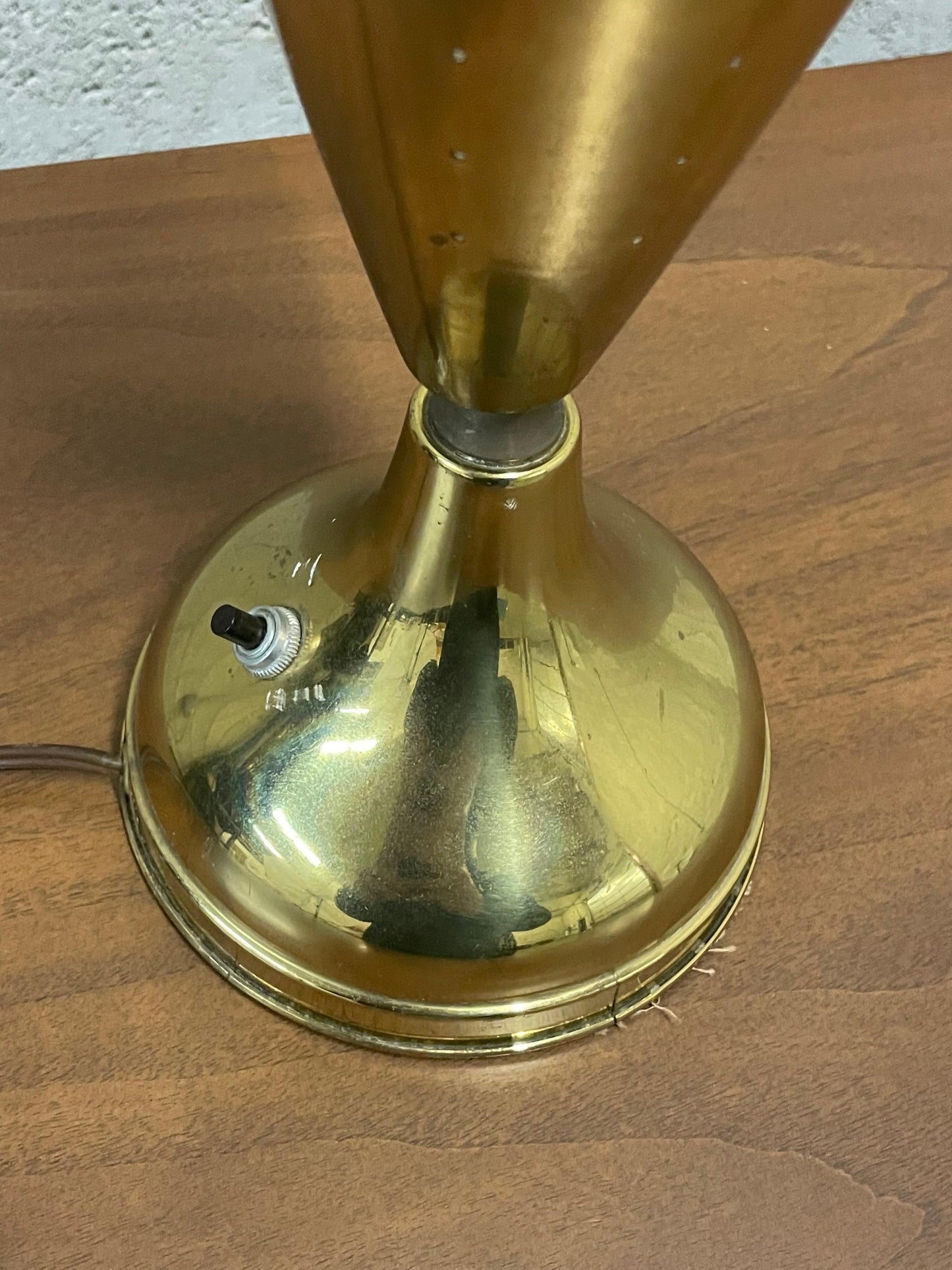 Frisman Vintage American Designer Modernist Brass Lamp with Pierced Cone Shade