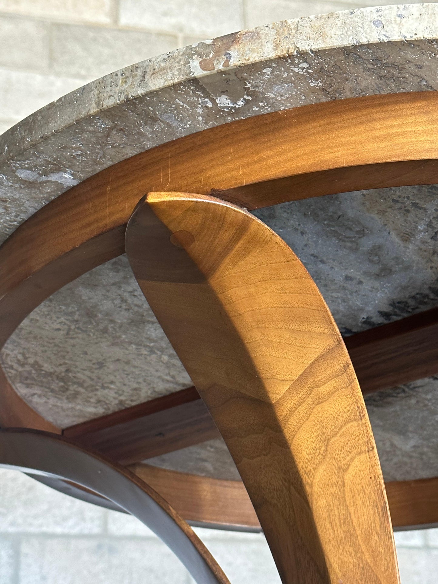 Frisman Vintage Edward Wormley for Dunbar Large Tulip End/ Side Table in Travertine and Walnut