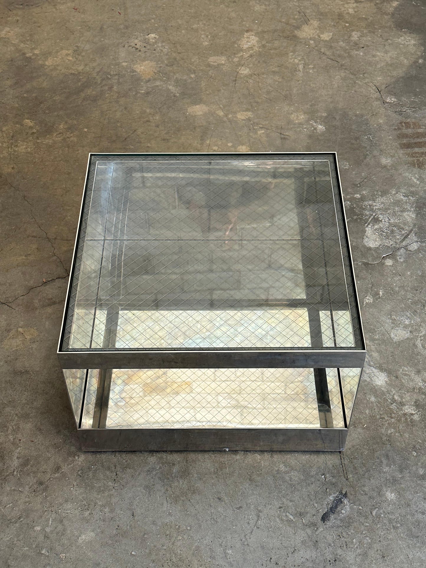 Frisman Vintage Joe D'Urso Safety Wire Glass Side Table for Knoll, Model 6022t