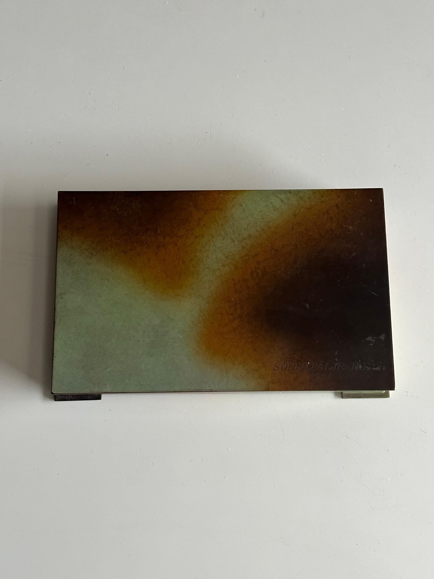 Frisman Vintage Swedish Lidded Box in Bronze & Wood by Bernhard Linder for Metallkonst 1950’s
