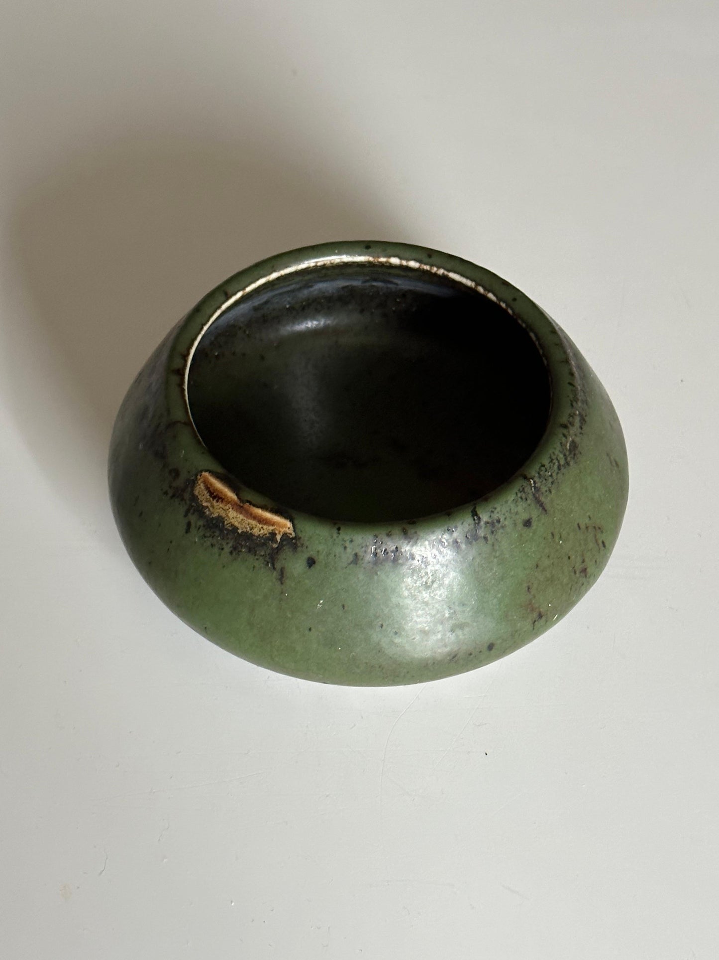 Frisman Vintage Carl Harry Stålhane for Rörstrand Atelje Mottled Green Ceramic Bowl/ Low Vase