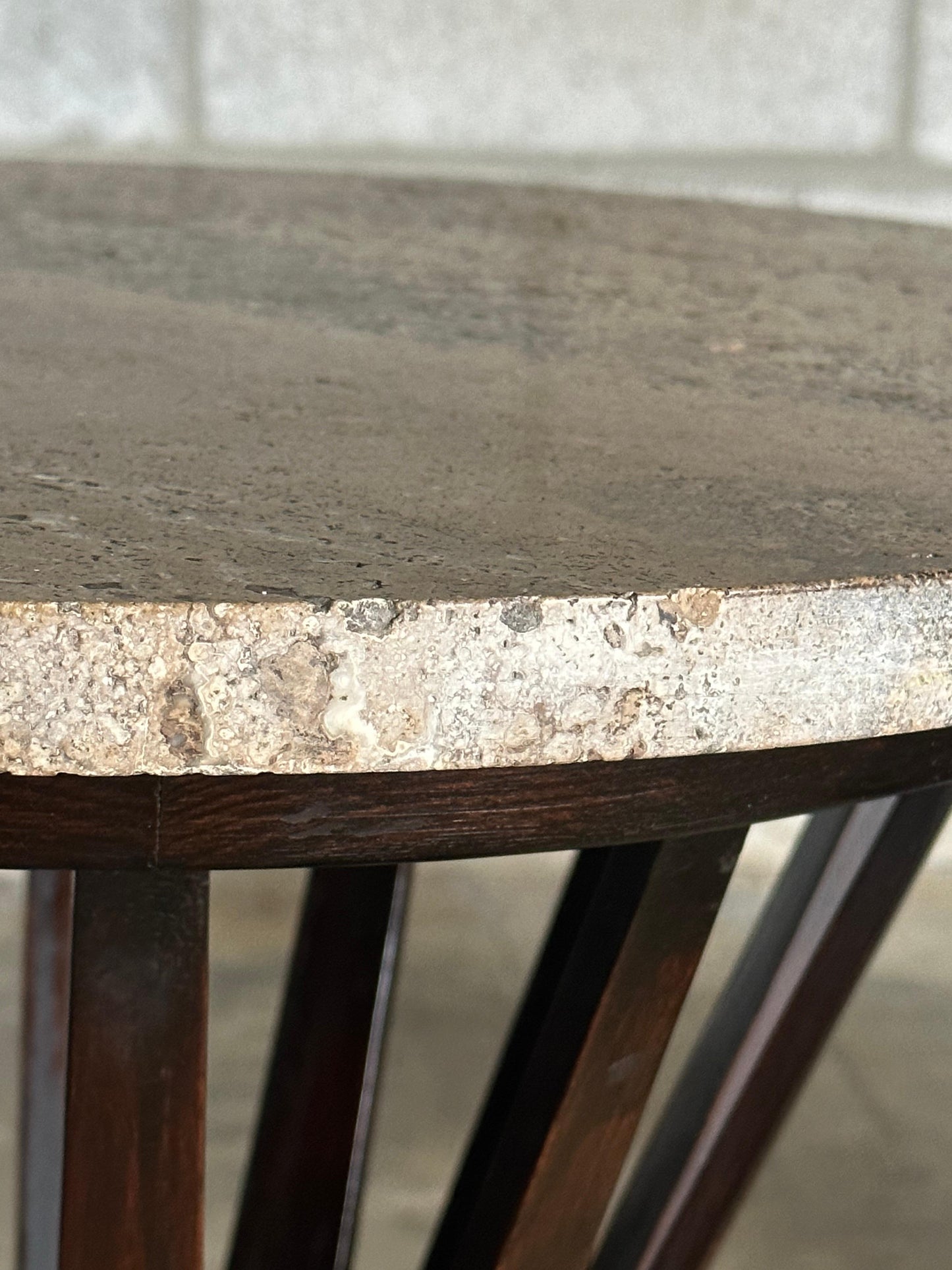 Frisman Vintage Edward Wormley for Dunbar Sheaf of Wheat Tables, Travertine and Ash