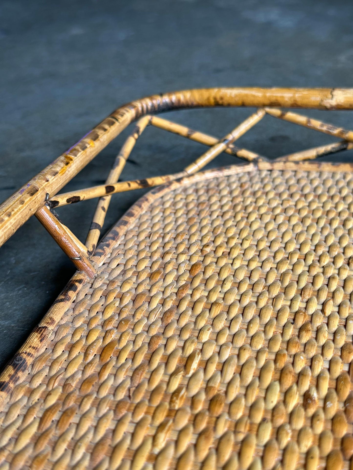 Frisman Vintage Burnt Bamboo and Cane Serving Tray