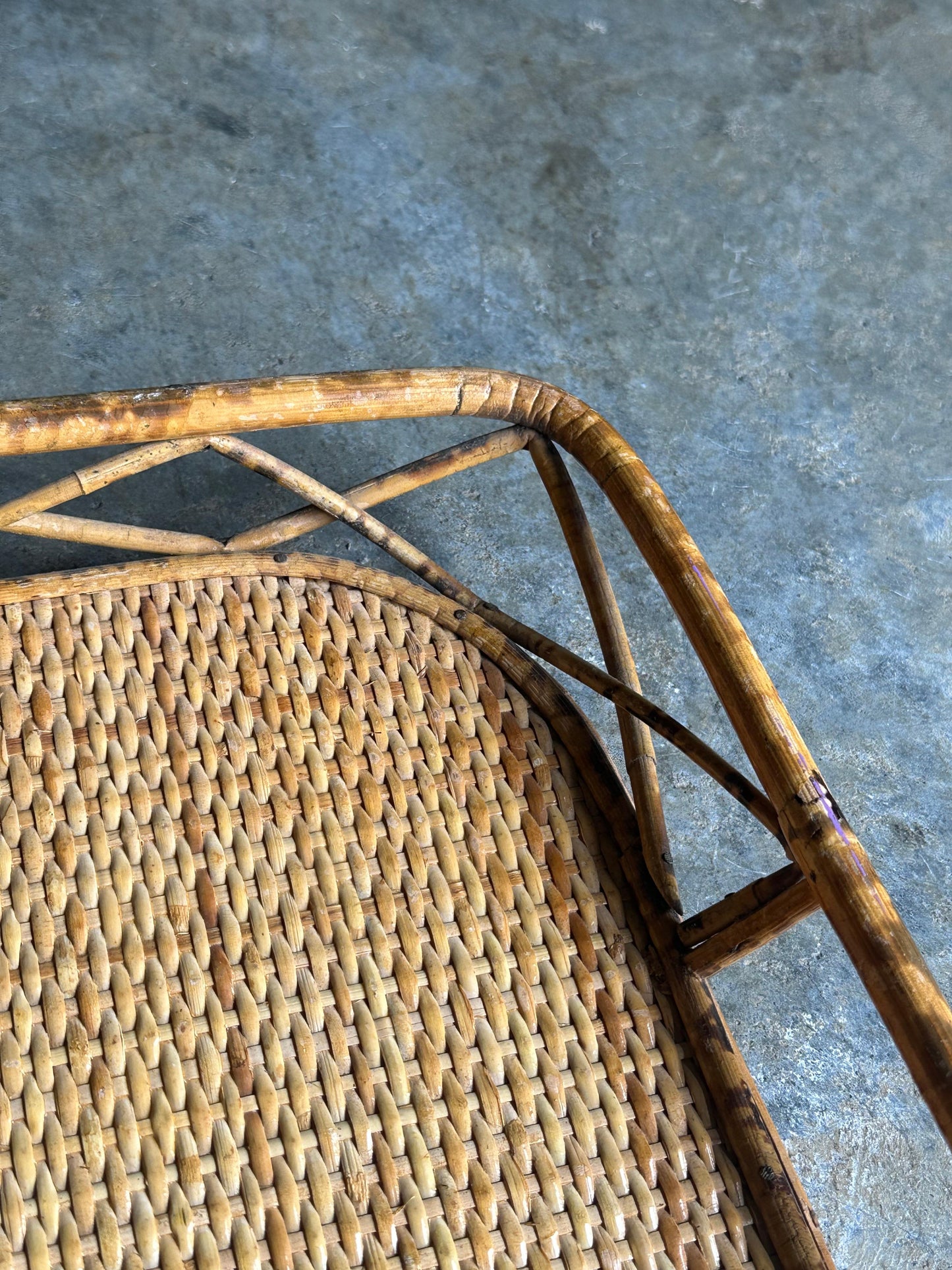 Frisman Vintage Burnt Bamboo and Cane Serving Tray