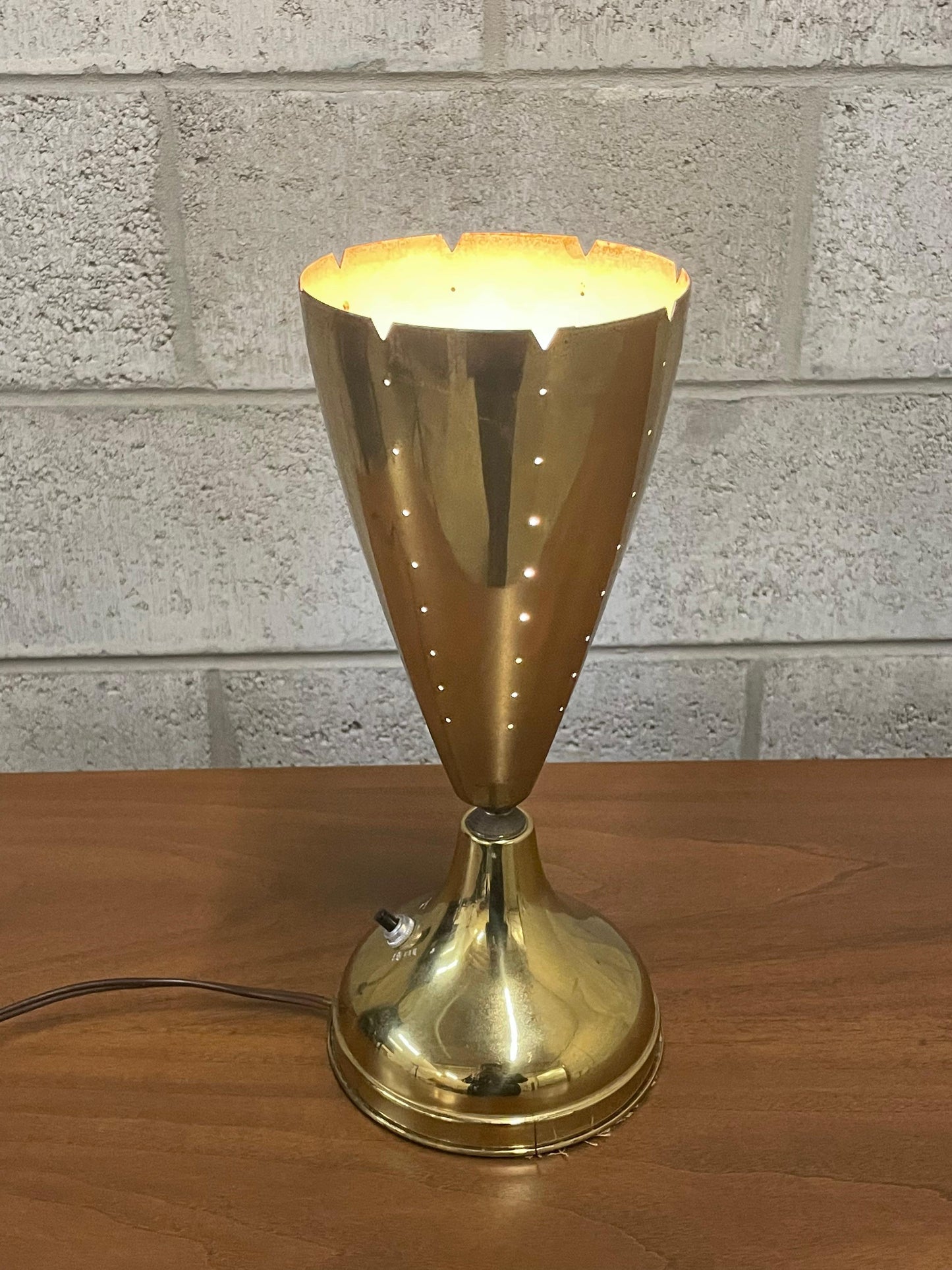 Frisman Vintage American Designer Modernist Brass Lamp with Pierced Cone Shade