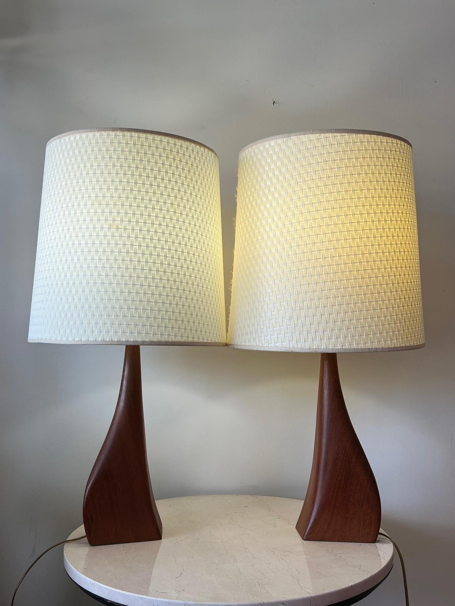Frisman Vintage Beautiful Pair of Danish Modern Biomorphic Teak Lamps by Johannes Aasbjerg