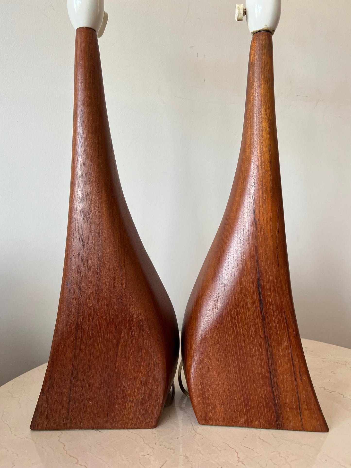 Frisman Vintage Beautiful Pair of Danish Modern Biomorphic Teak Lamps by Johannes Aasbjerg