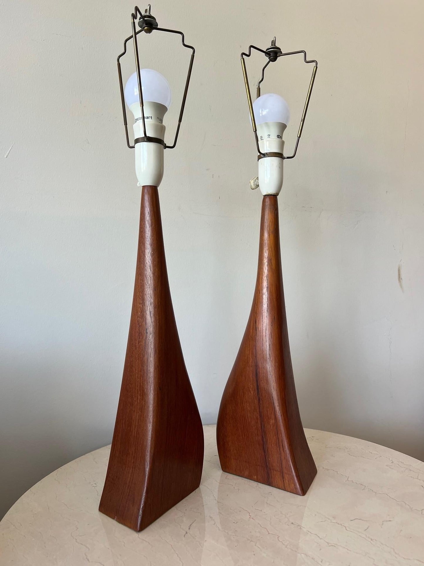 Frisman Vintage Beautiful Pair of Danish Modern Biomorphic Teak Lamps by Johannes Aasbjerg