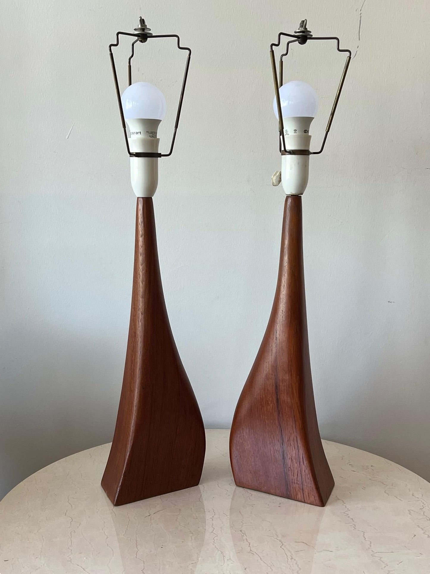Frisman Vintage Beautiful Pair of Danish Modern Biomorphic Teak Lamps by Johannes Aasbjerg
