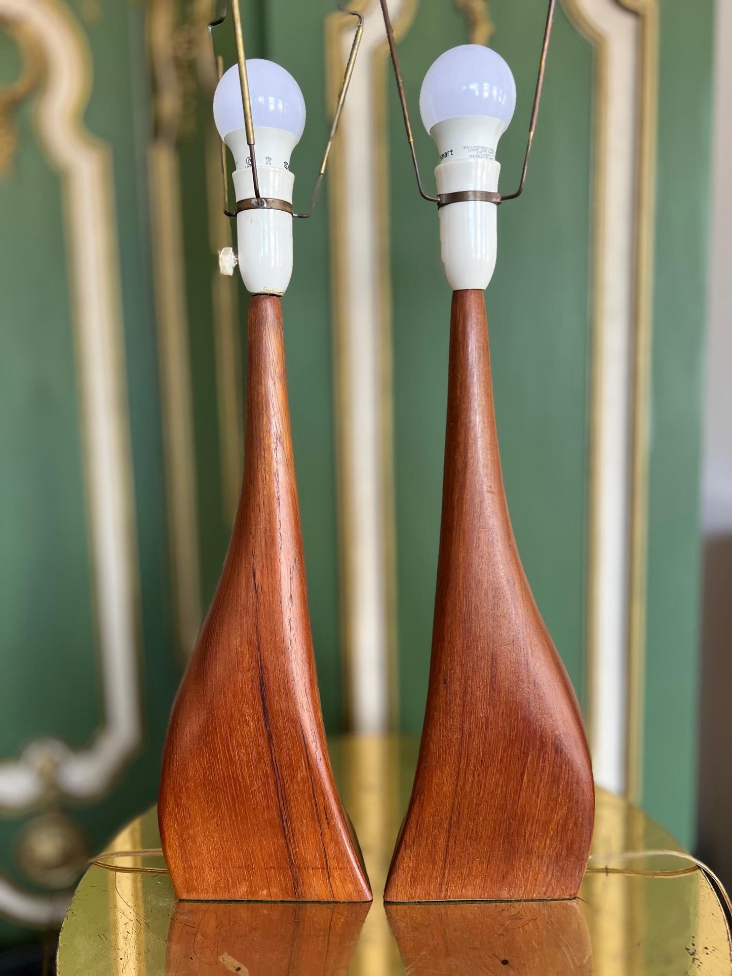 Frisman Vintage Beautiful Pair of Danish Modern Biomorphic Teak Lamps by Johannes Aasbjerg