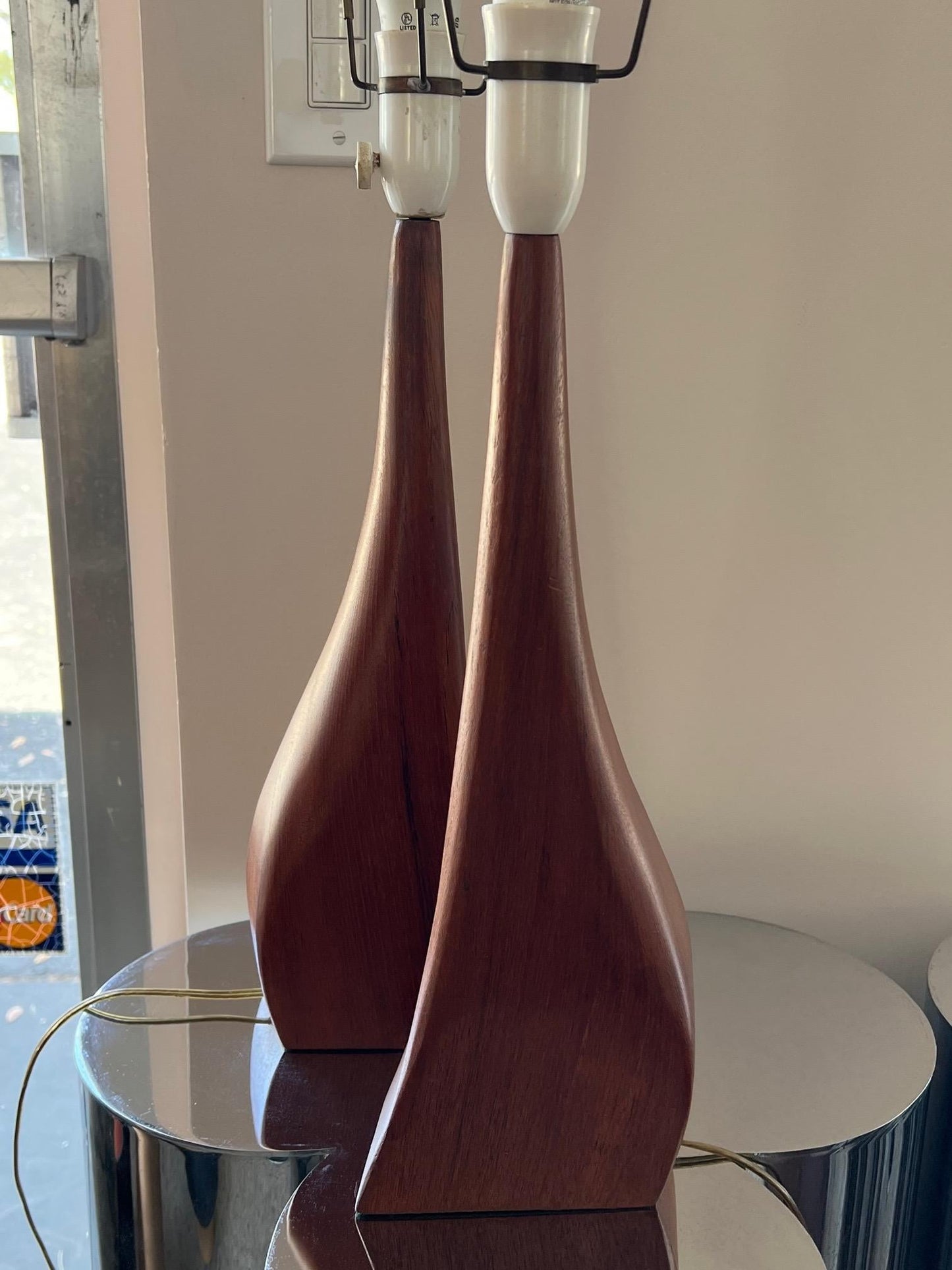 Frisman Vintage Beautiful Pair of Danish Modern Biomorphic Teak Lamps by Johannes Aasbjerg