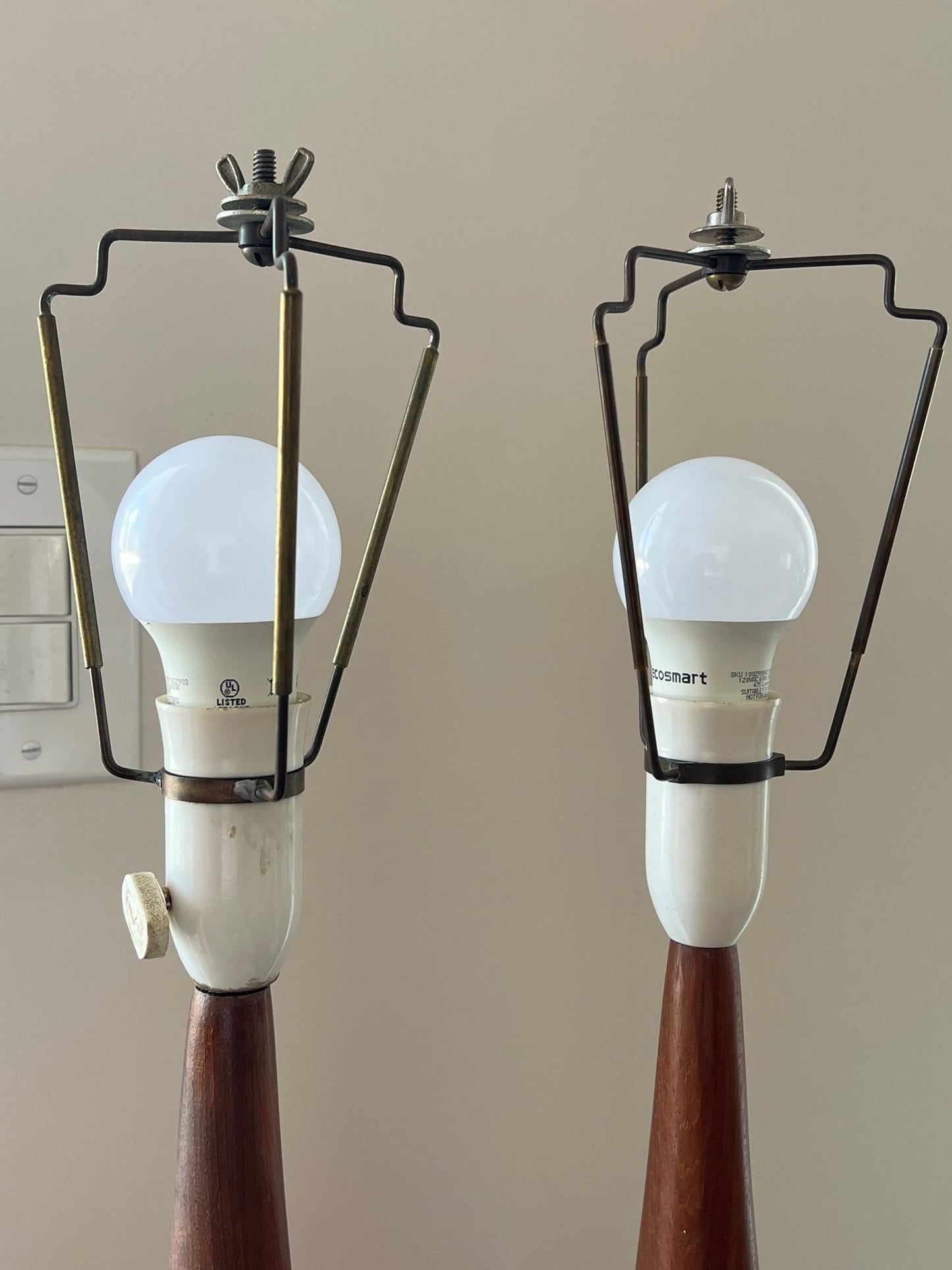 Frisman Vintage Beautiful Pair of Danish Modern Biomorphic Teak Lamps by Johannes Aasbjerg