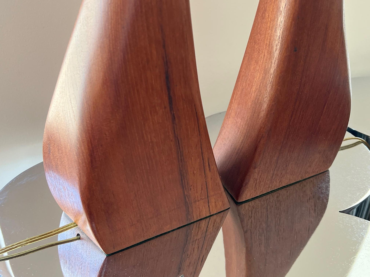 Frisman Vintage Beautiful Pair of Danish Modern Biomorphic Teak Lamps by Johannes Aasbjerg