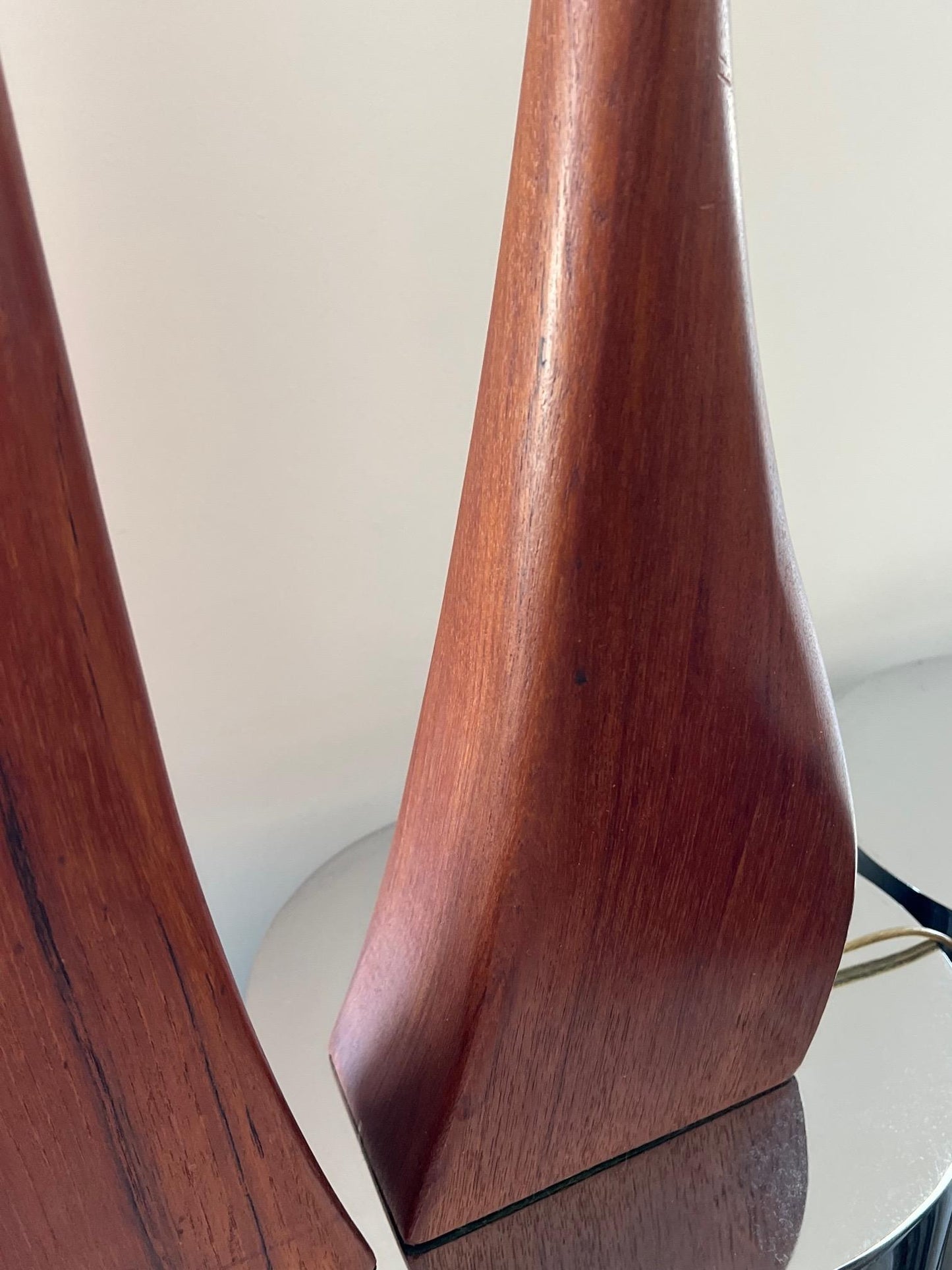 Frisman Vintage Beautiful Pair of Danish Modern Biomorphic Teak Lamps by Johannes Aasbjerg