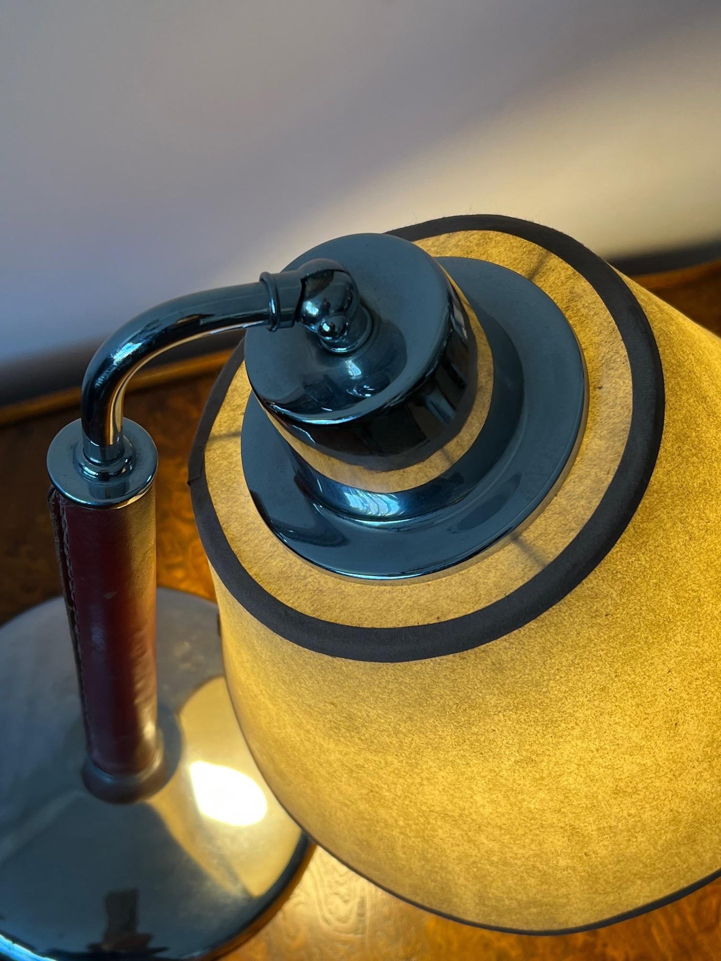Frisman Vintage Elegant Desk Lamp in Red Leather and Parchment Shade