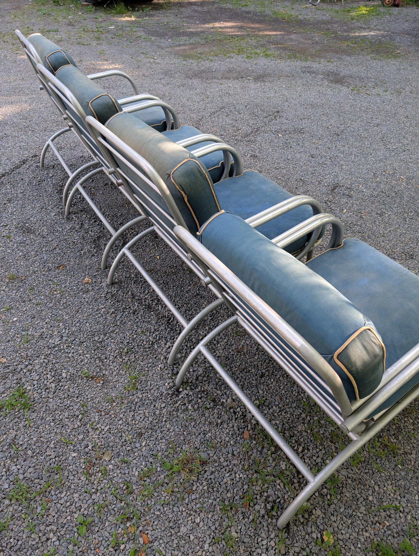 Frisman Vintage A Set Of Four Modernist Armchairs ca' 1950's Aluminum For Patio/Garden