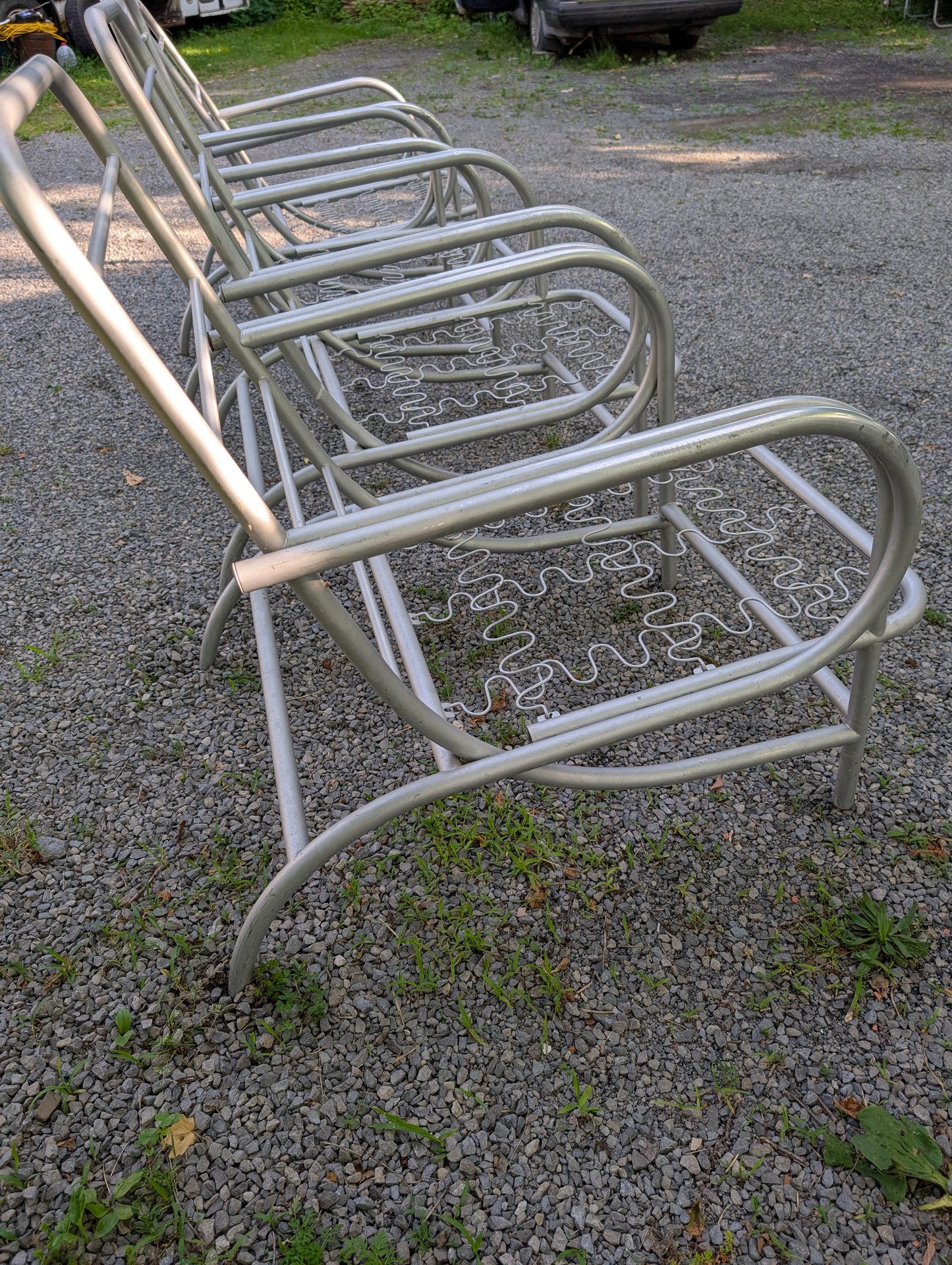 Frisman Vintage A Set Of Four Modernist Armchairs ca' 1950's Aluminum For Patio/Garden