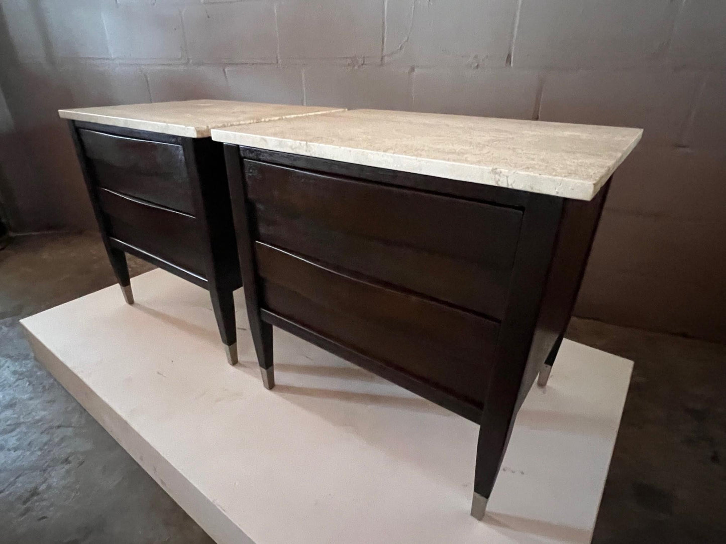 Frisman Vintage Elegant Night Stands by American of Martinsville with Bowed Fronts