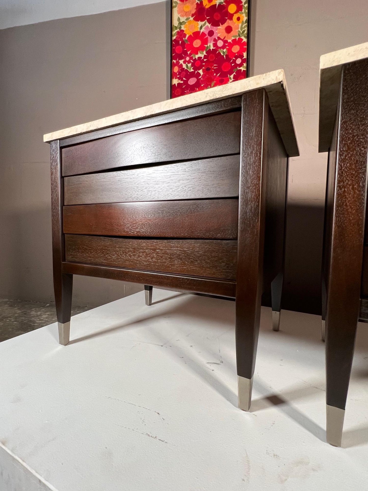 Frisman Vintage Elegant Night Stands by American of Martinsville with Bowed Fronts