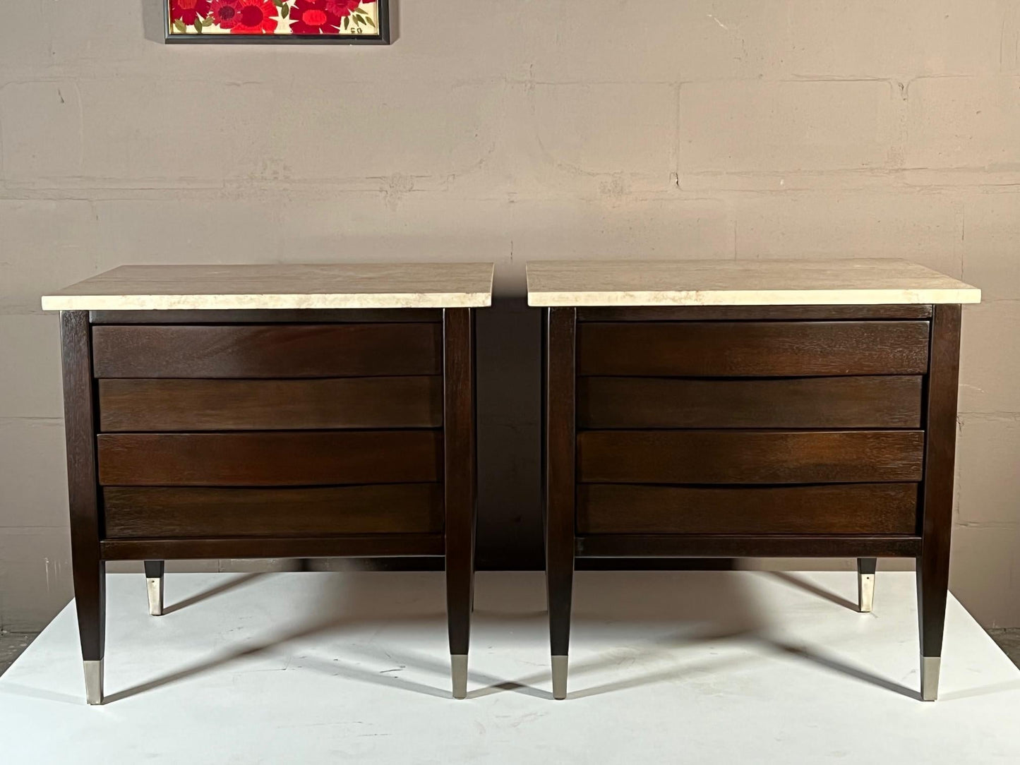 Frisman Vintage Elegant Night Stands by American of Martinsville with Bowed Fronts