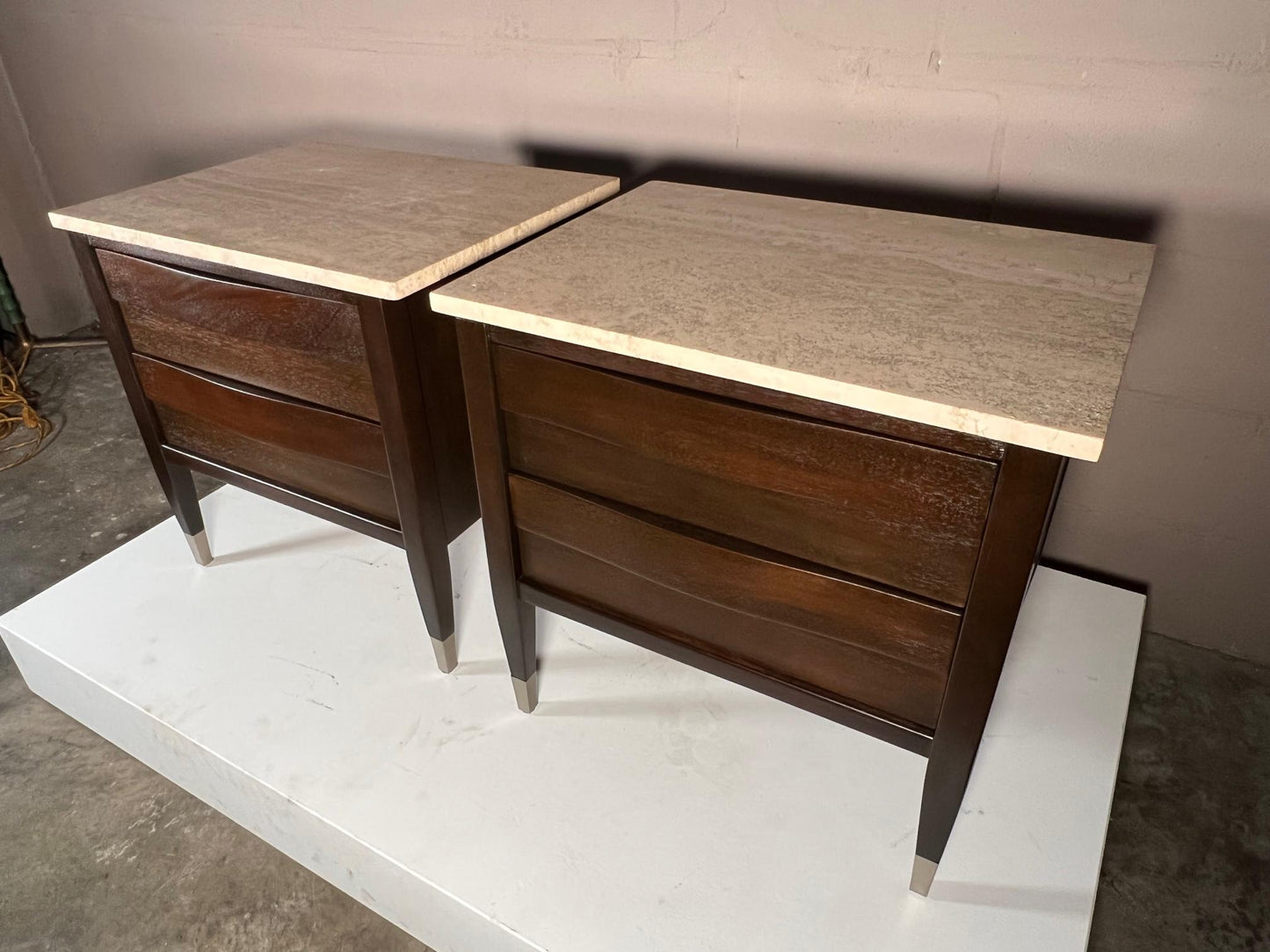 Frisman Vintage Elegant Night Stands by American of Martinsville with Bowed Fronts