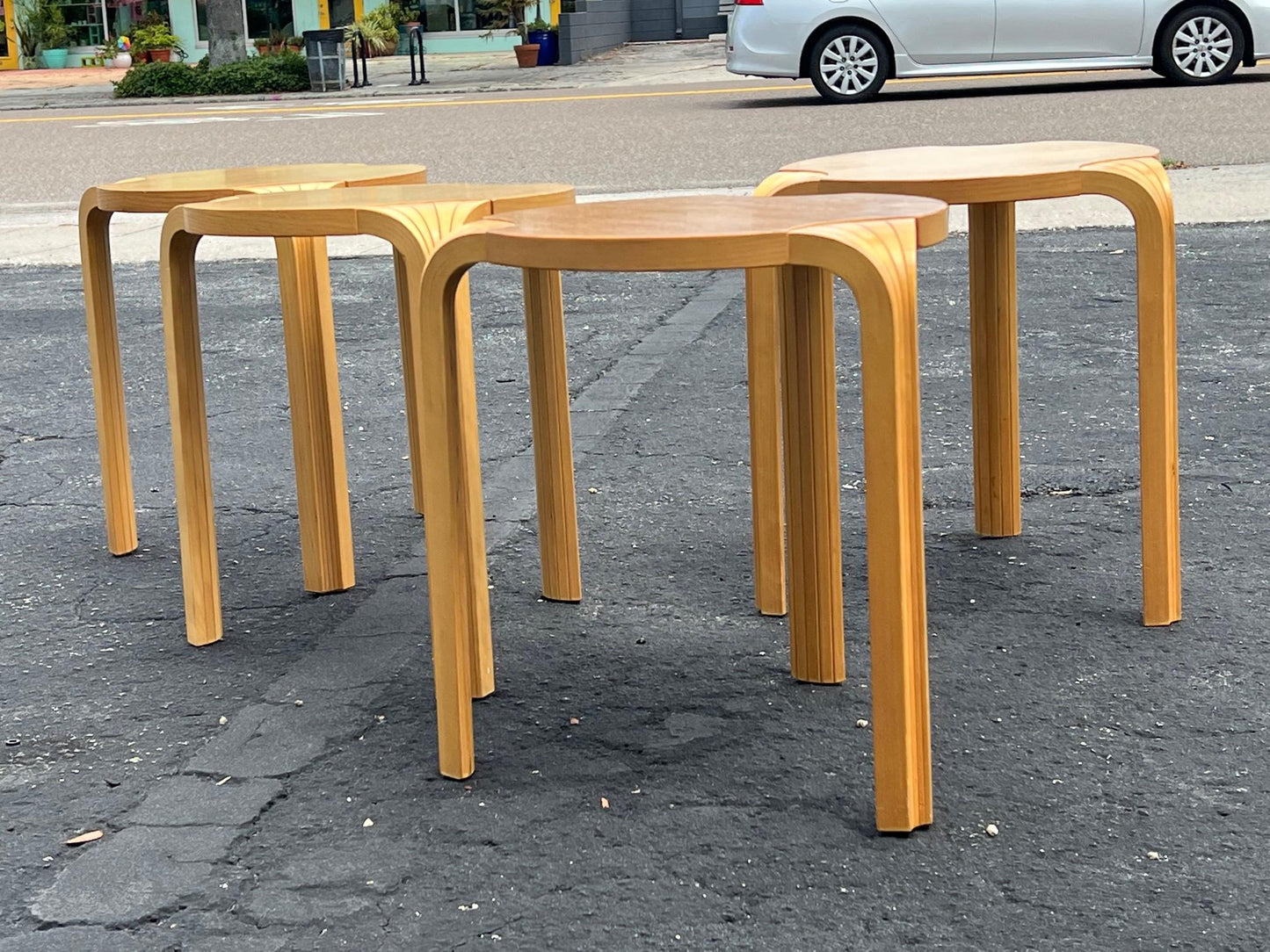 Frisman Vintage A Pair Of Classic Alvar Aalto Fan Leg Stools ca' 1970's