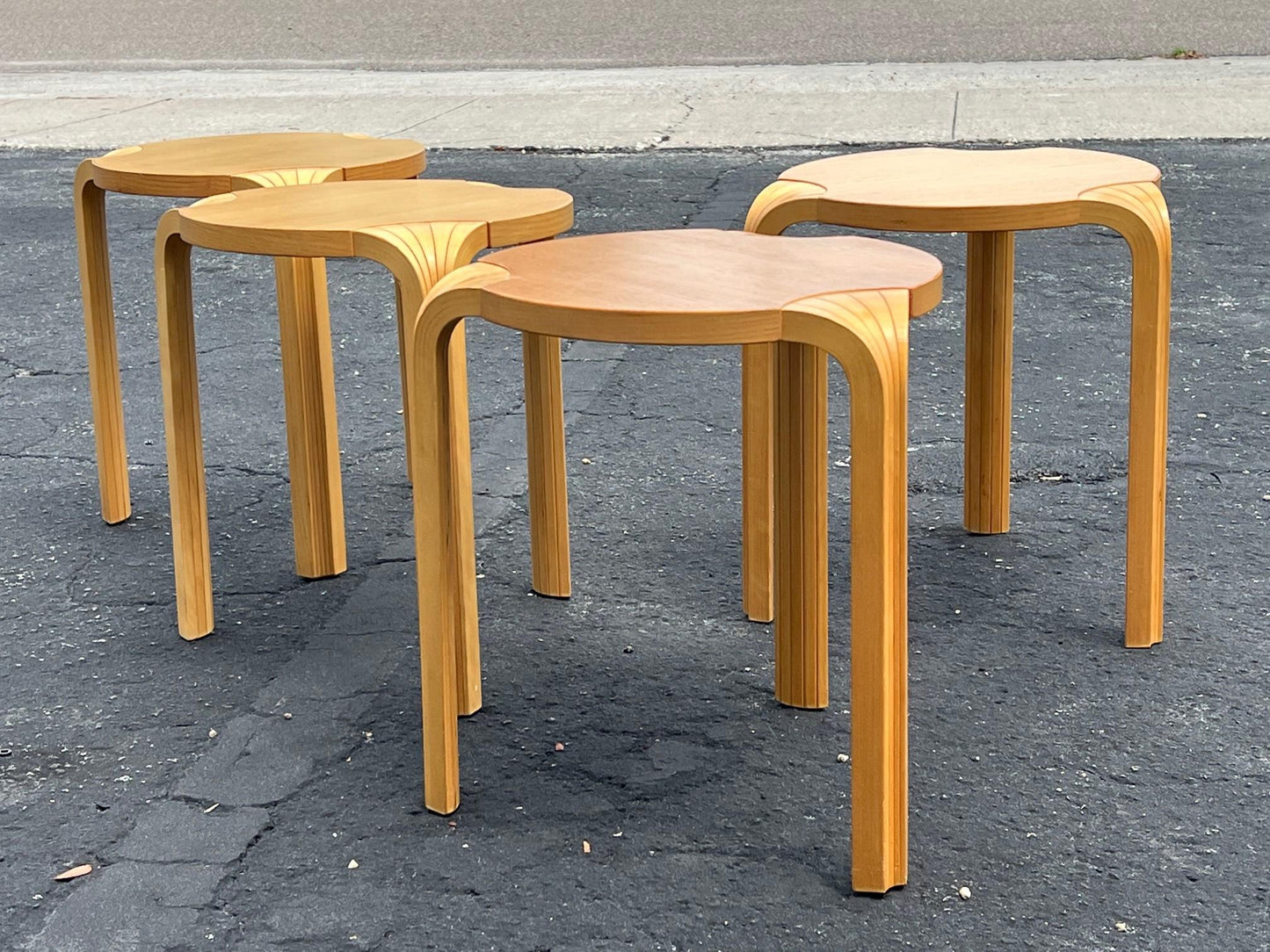 Frisman Vintage A Pair Of Classic Alvar Aalto Fan Leg Stools ca' 1970's