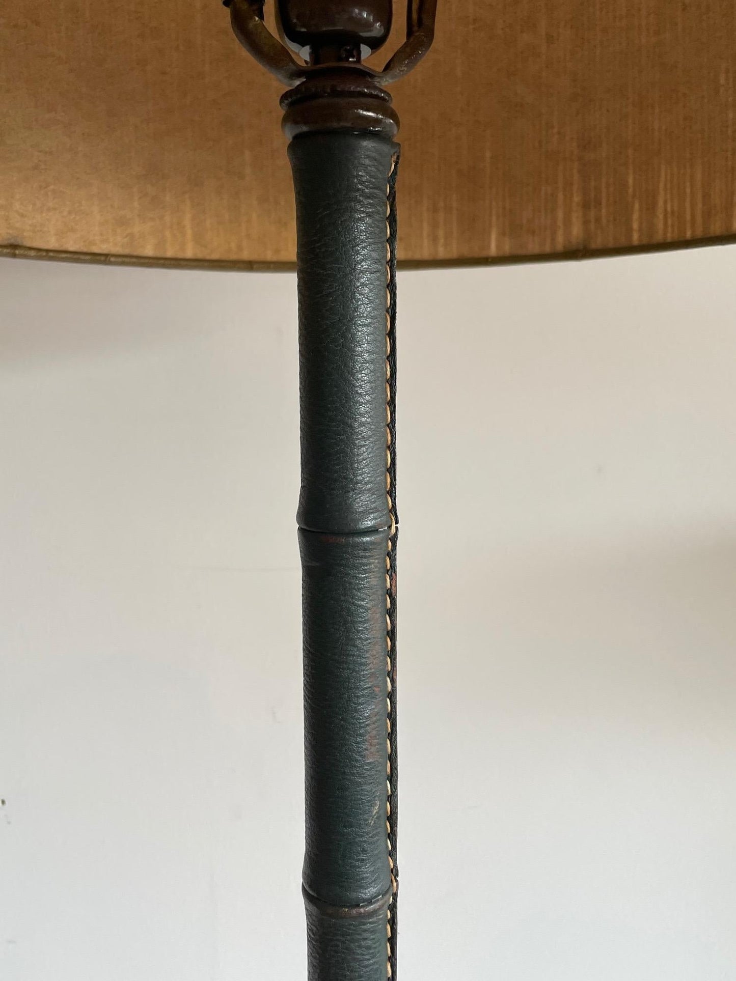 Frisman Vintage A Jacques Adnet Floorlamp in Original Green Leather