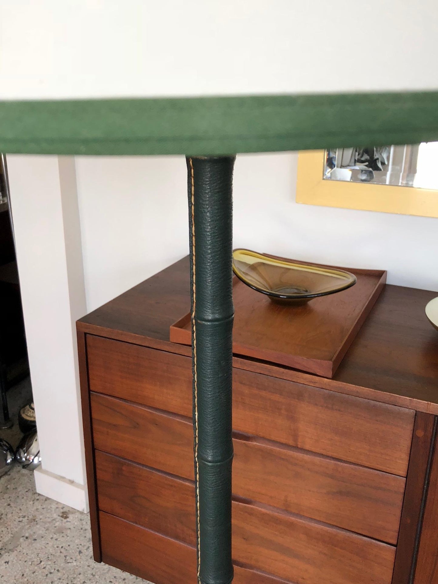 Frisman Vintage A Jacques Adnet Floorlamp in Original Green Leather