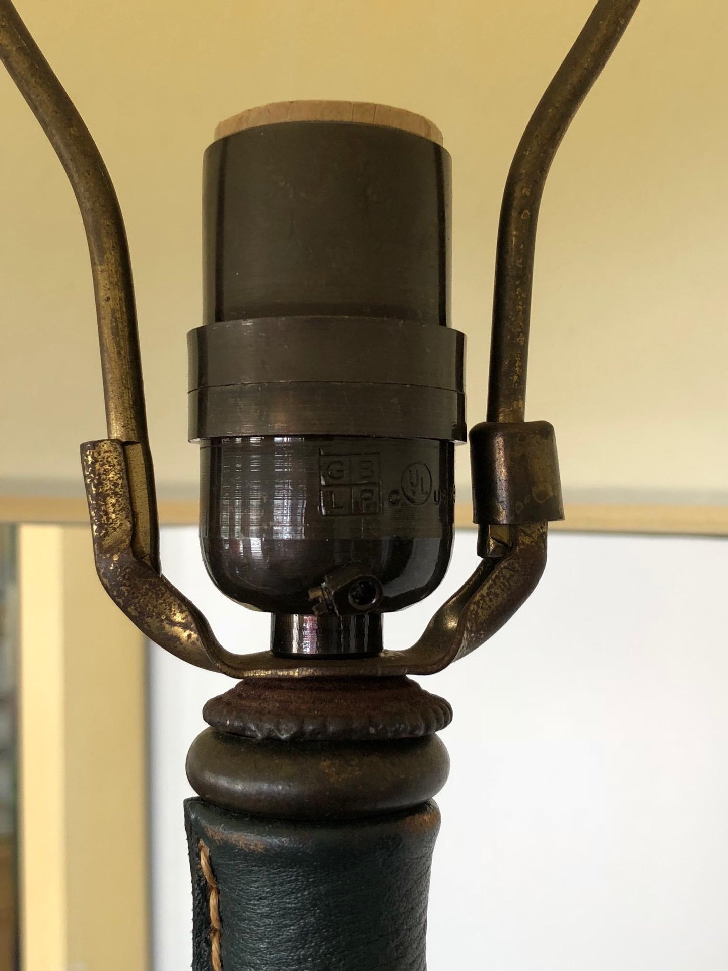 Frisman Vintage A Jacques Adnet Floorlamp in Original Green Leather