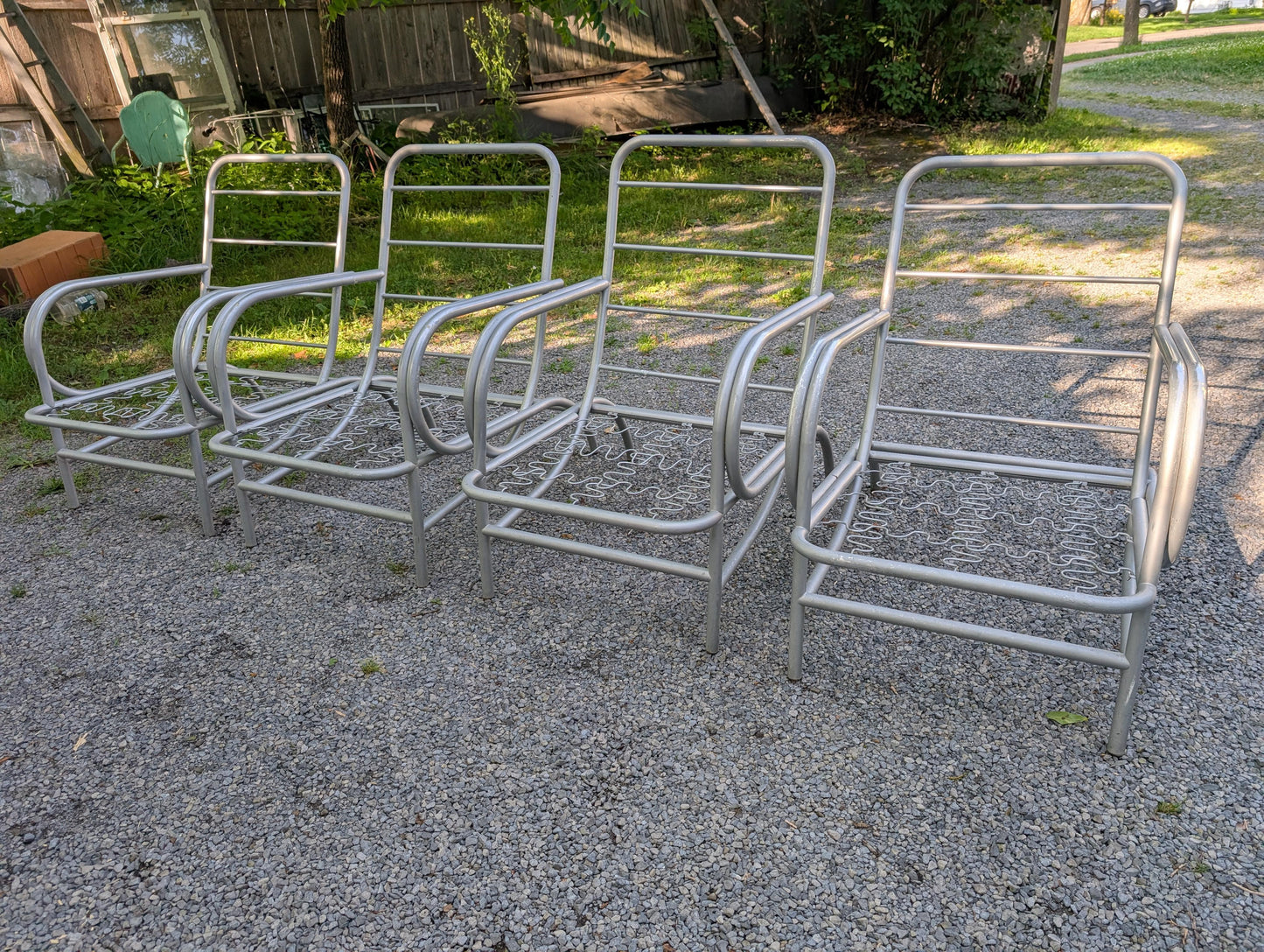 Frisman Vintage A Set Of Four Modernist Armchairs ca' 1950's Aluminum For Patio/Garden