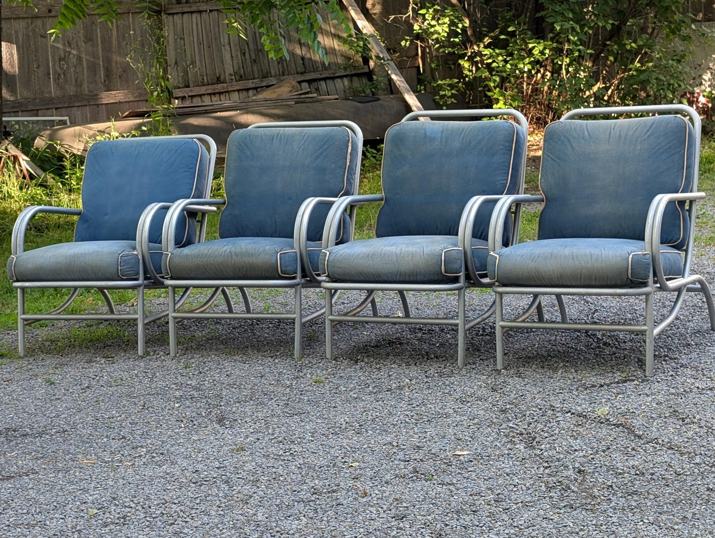 Frisman Vintage A Set Of Four Modernist Armchairs ca' 1950's Aluminum For Patio/Garden