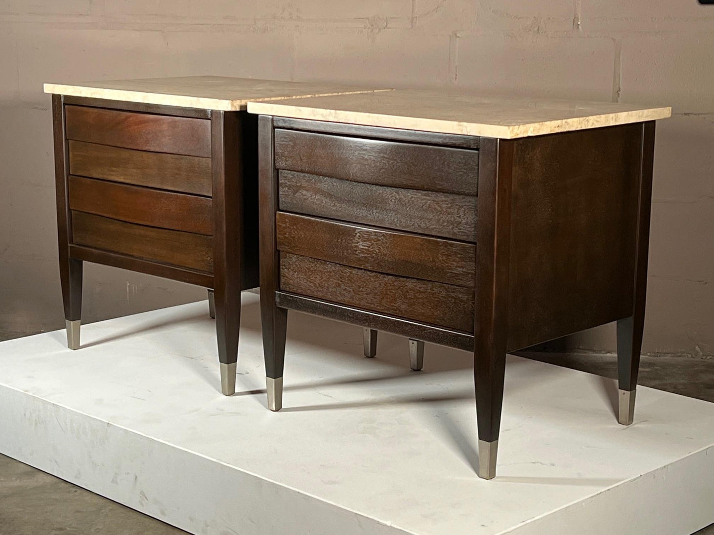 Frisman Vintage Elegant Night Stands by American of Martinsville with Bowed Fronts