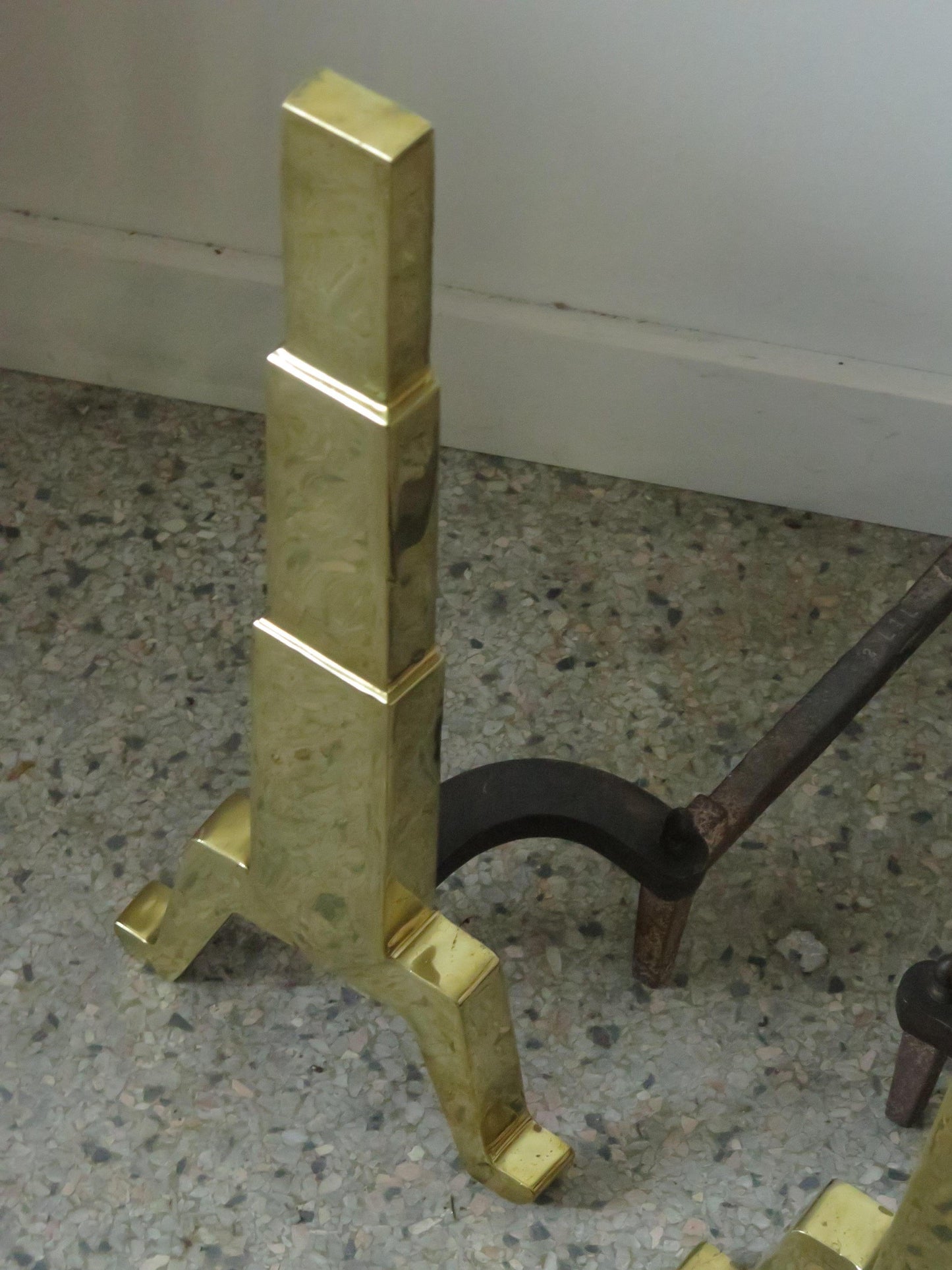 Frisman Vintage American Art Deco Andirons Polished Brass